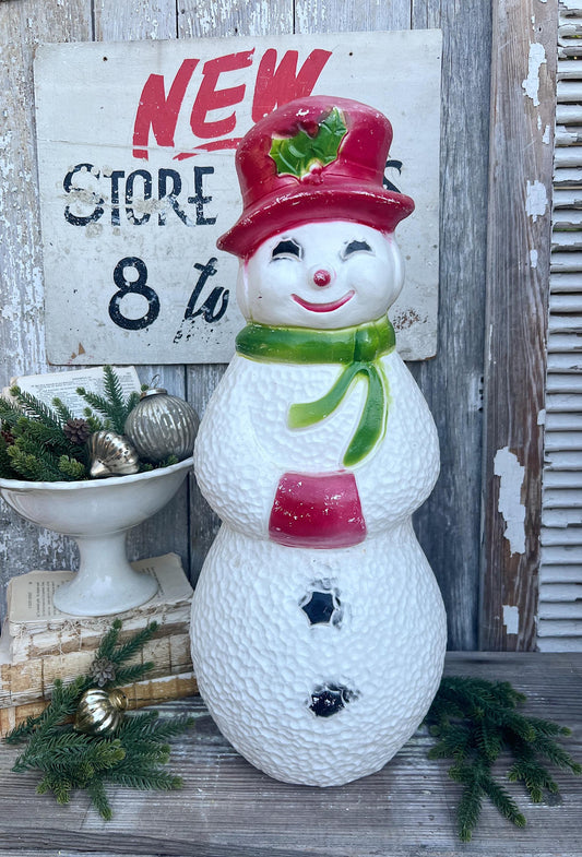 Vintage UNION SNOWMAN FROSTY Blow Mold Yard Decor Christmas Farmhouse Decor Vintage Retro Red White Green