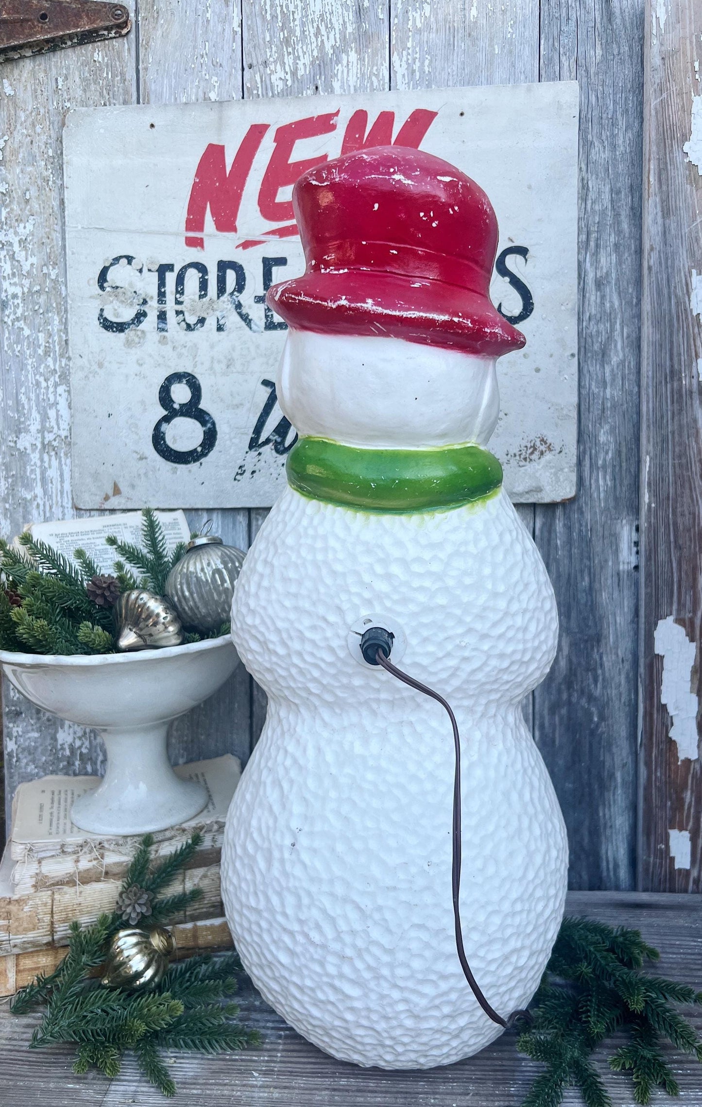 Vintage UNION SNOWMAN FROSTY Blow Mold Yard Decor Christmas Farmhouse Decor Vintage Retro Red White Green