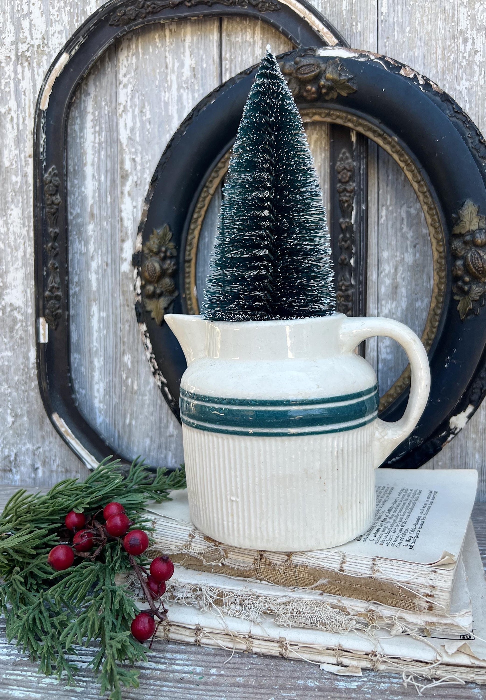 Antique HULL Stoneware GREEN Pitcher Farmhouse Decor Primitive Creamer