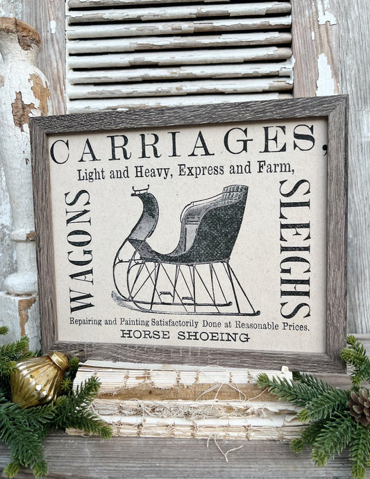 Christmas CARRIAGES SLEIGHS WAGONS Wood Sign Vintage Christmas Farmhouse Decor Advertisment Wall Art Print Primitive