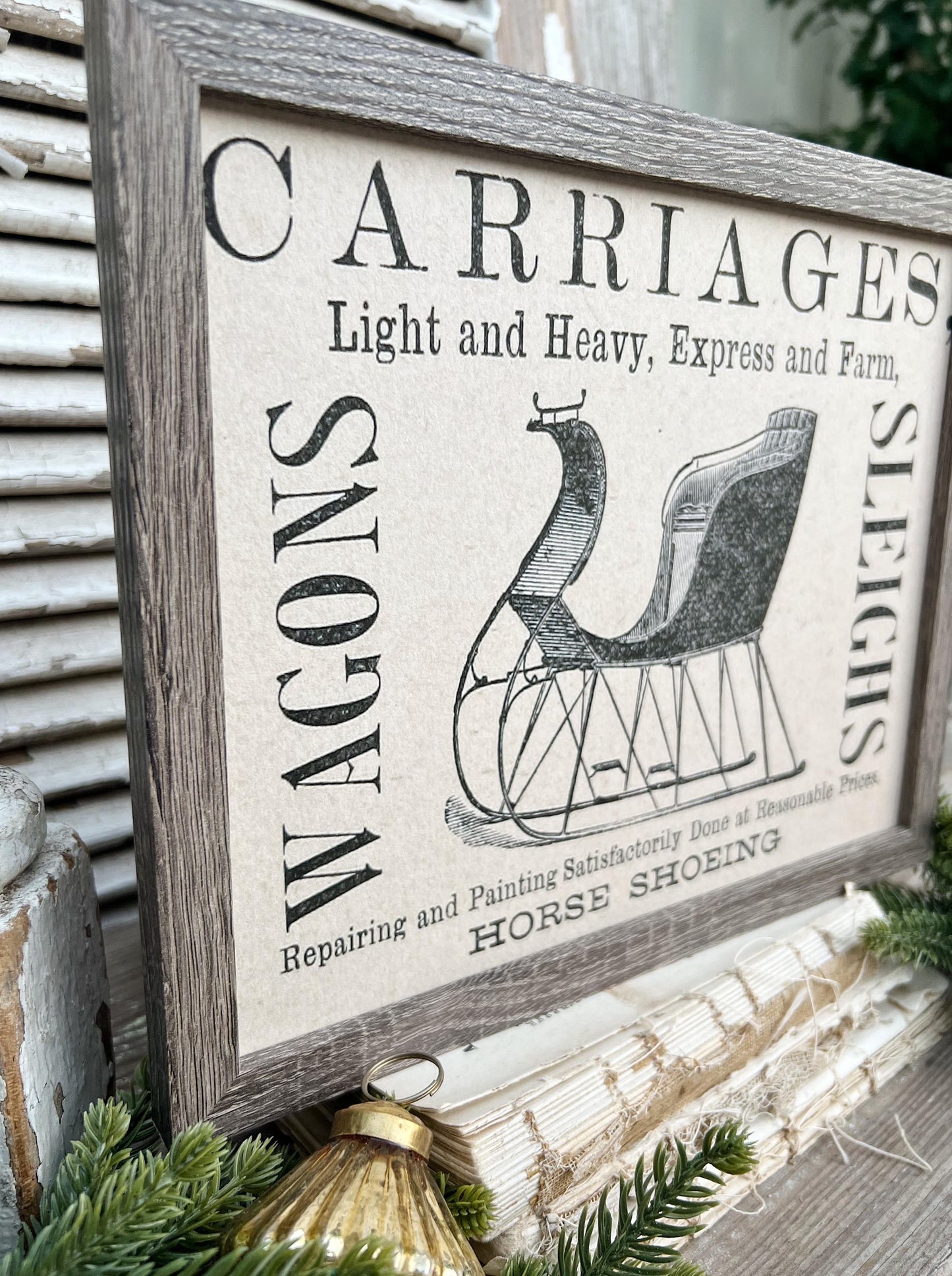 Christmas CARRIAGES SLEIGHS WAGONS Wood Sign Vintage Christmas Farmhouse Decor Advertisment Wall Art Print Primitive