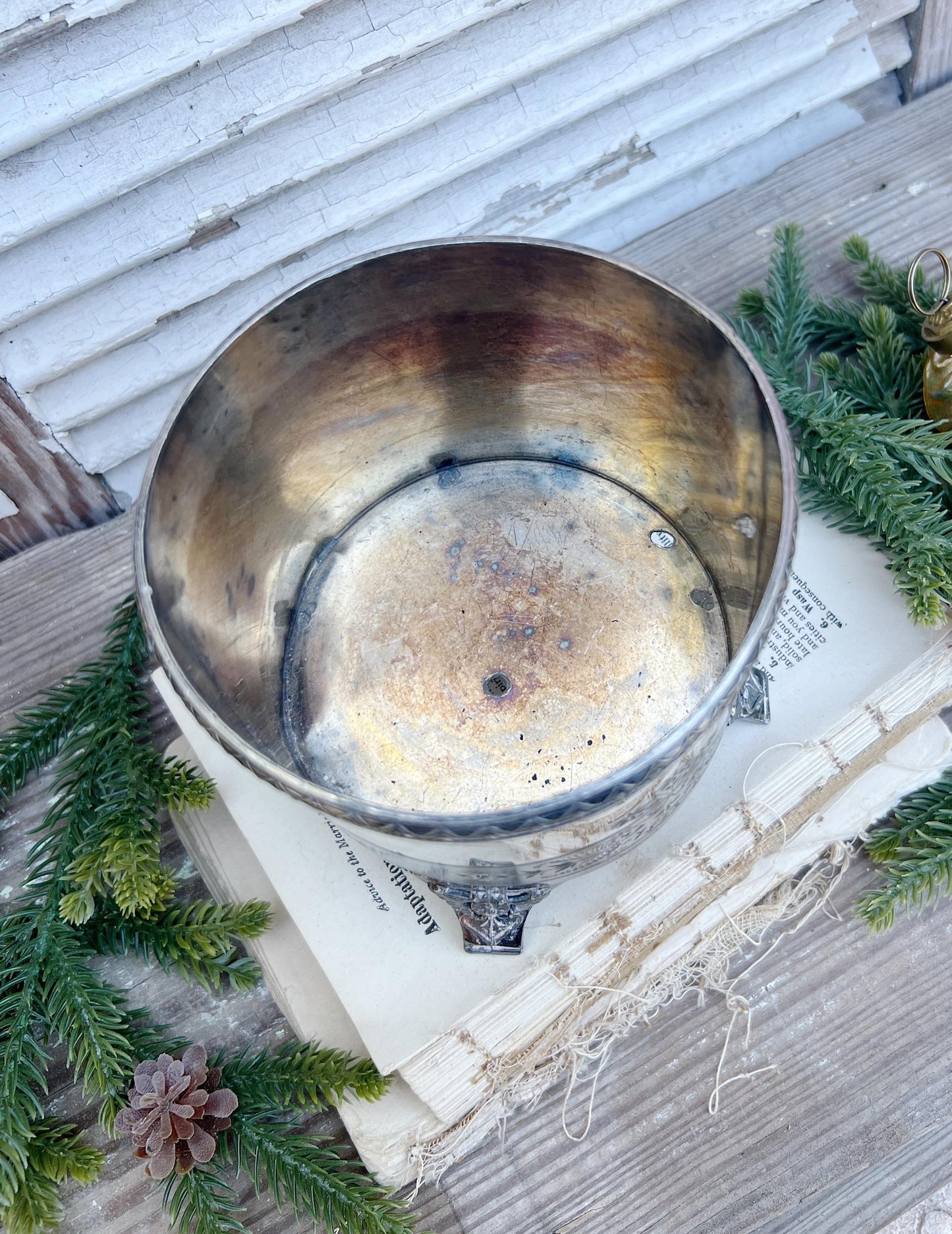 Antique Silver Champagne Wine Holder Footed French Country Farmhouse Decor Shabby Chic