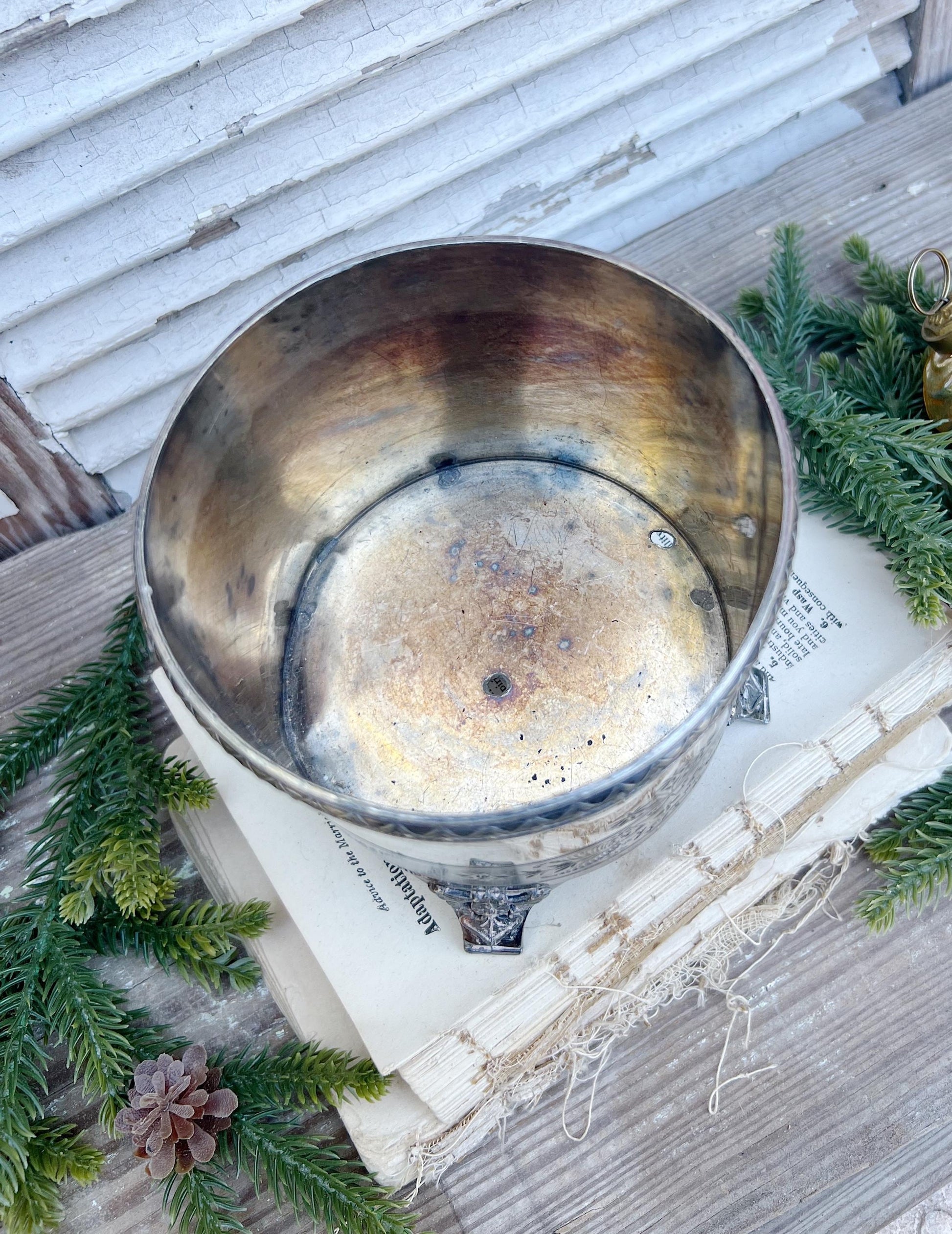 Antique Silver Champagne Wine Holder Footed French Country Farmhouse Decor Shabby Chic