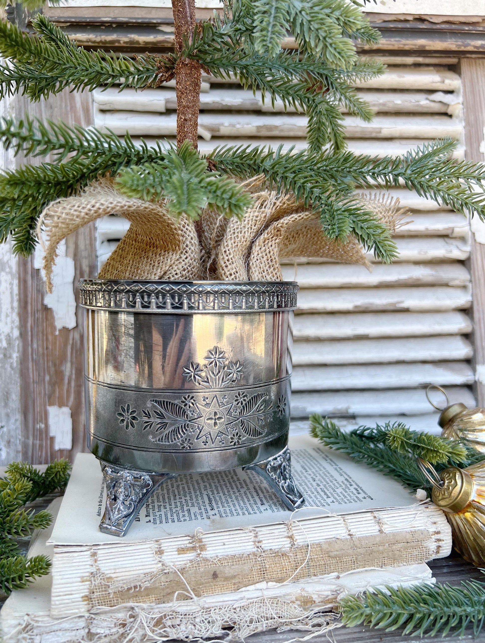 Antique Silver Champagne Wine Holder Footed French Country Farmhouse Decor Shabby Chic