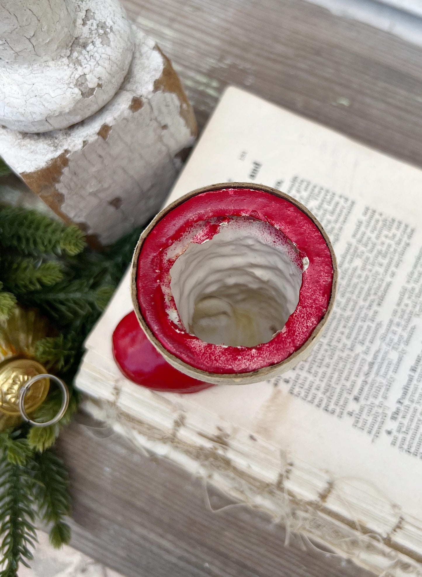 Vintage RED SANTA BOOT Planter Paper Mache Container Farmhouse Christmas Decor Retro