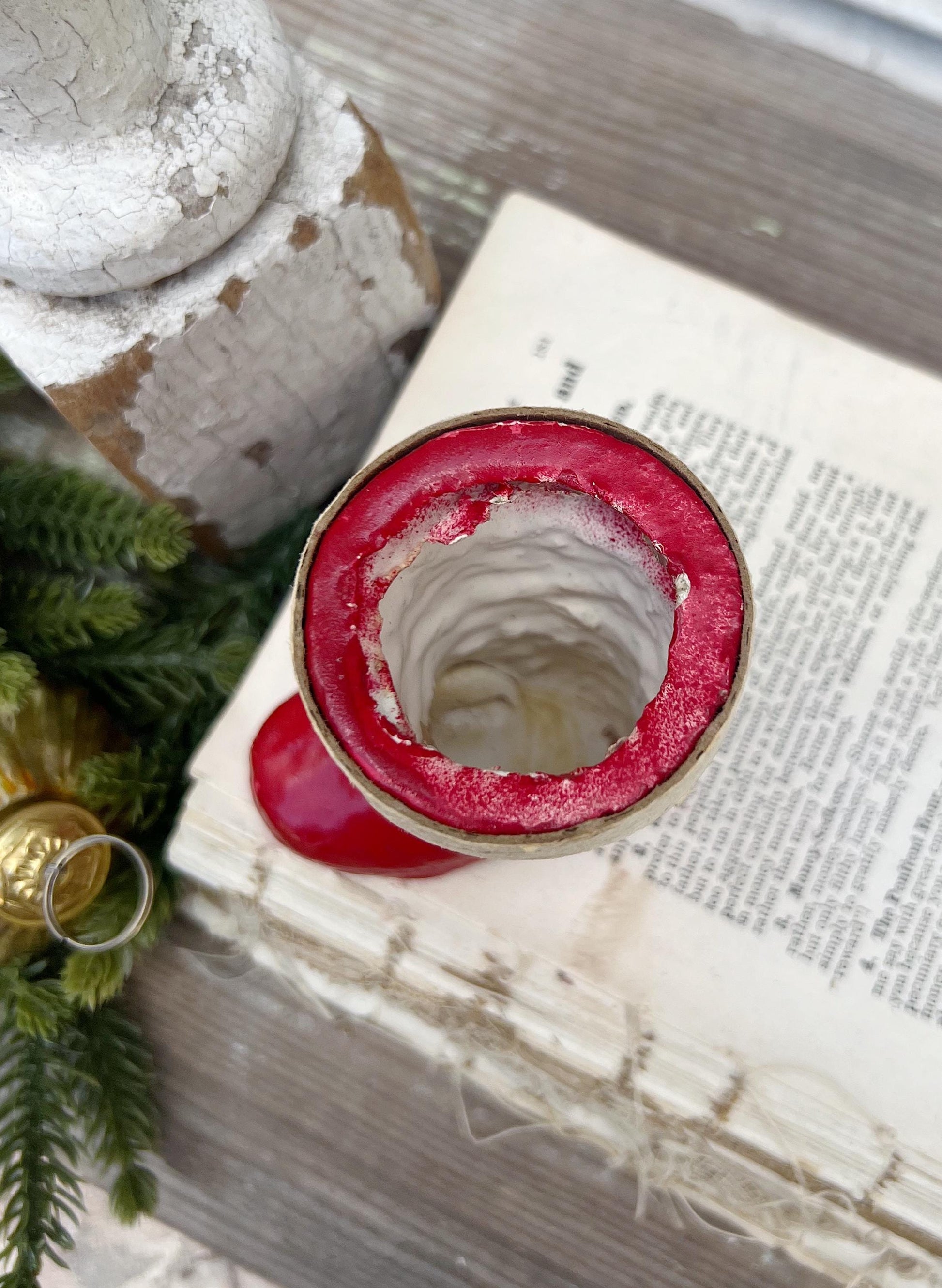 Vintage RED SANTA BOOT Planter Paper Mache Container Farmhouse Christmas Decor Retro