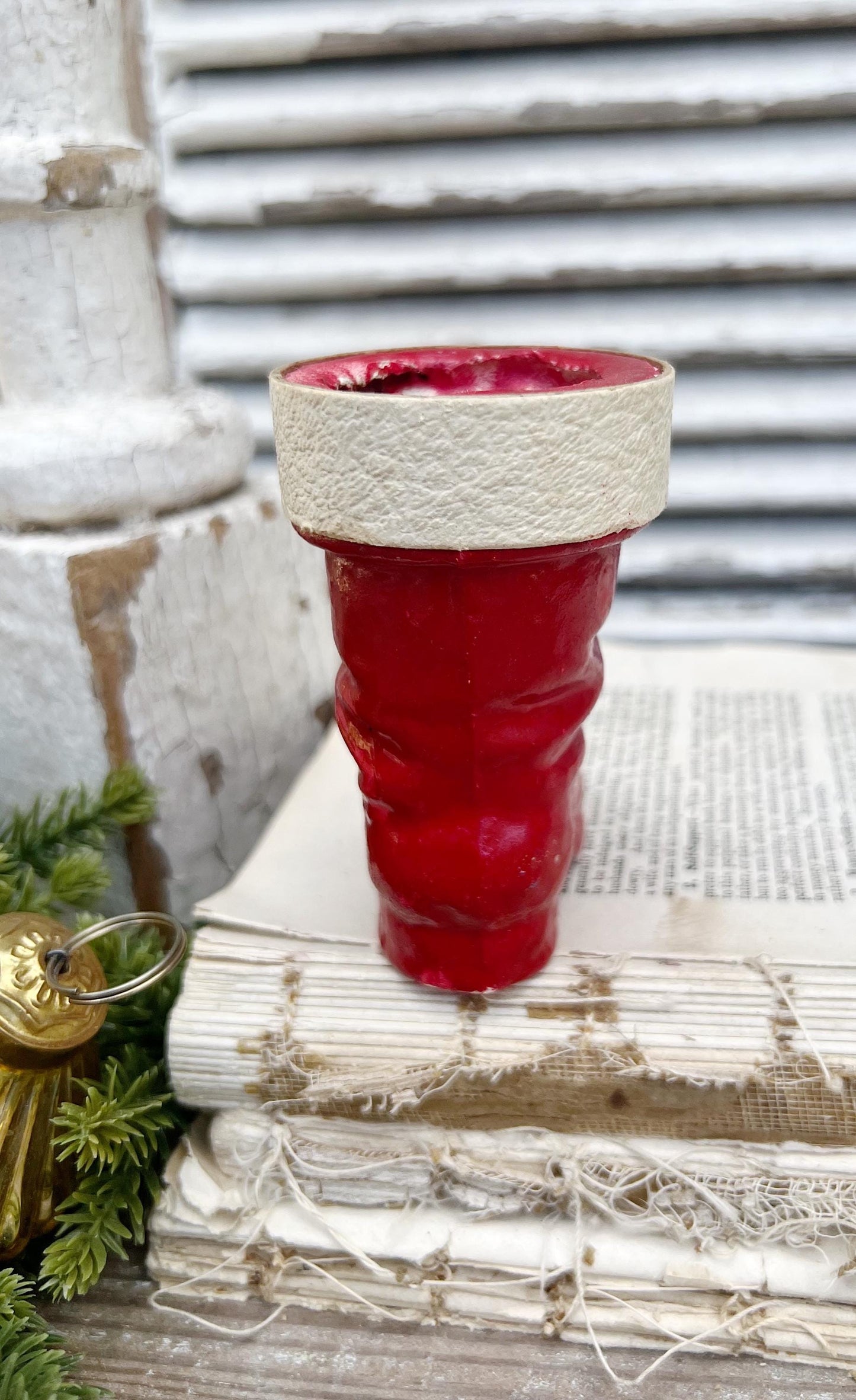 Vintage RED SANTA BOOT Planter Paper Mache Container Farmhouse Christmas Decor Retro