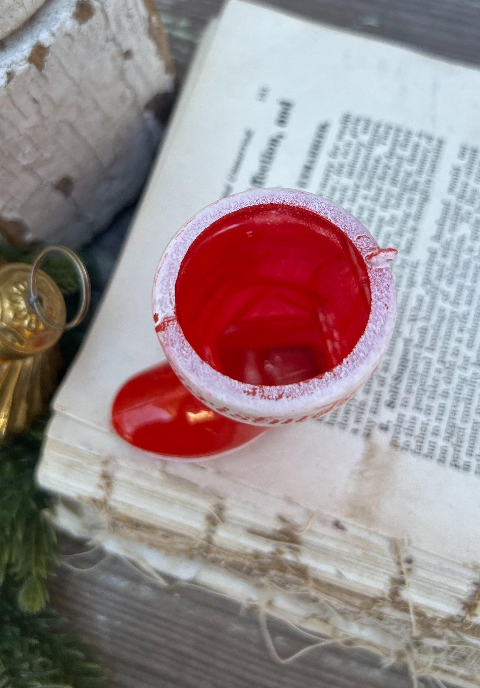 Vintage RED SANTA BOOT Planter Plastic with Merry Christmas Banner Trim Farmhouse Christmas Decor Retro Kitschy Candy Holder