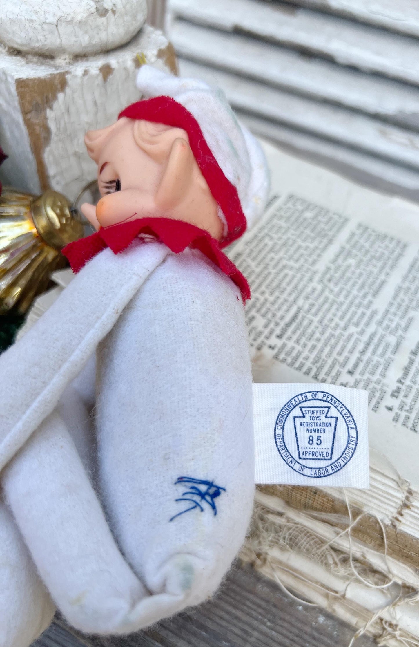 Vintage ELF Knee Hugger Doll JAPAN Christmas Decor Retro Mid Century Kitschy RARE White