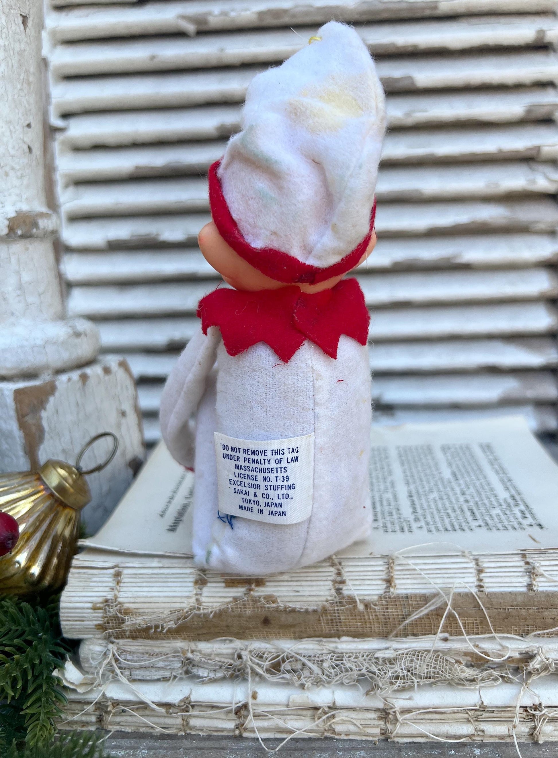 Vintage ELF Knee Hugger Doll JAPAN Christmas Decor Retro Mid Century Kitschy RARE White