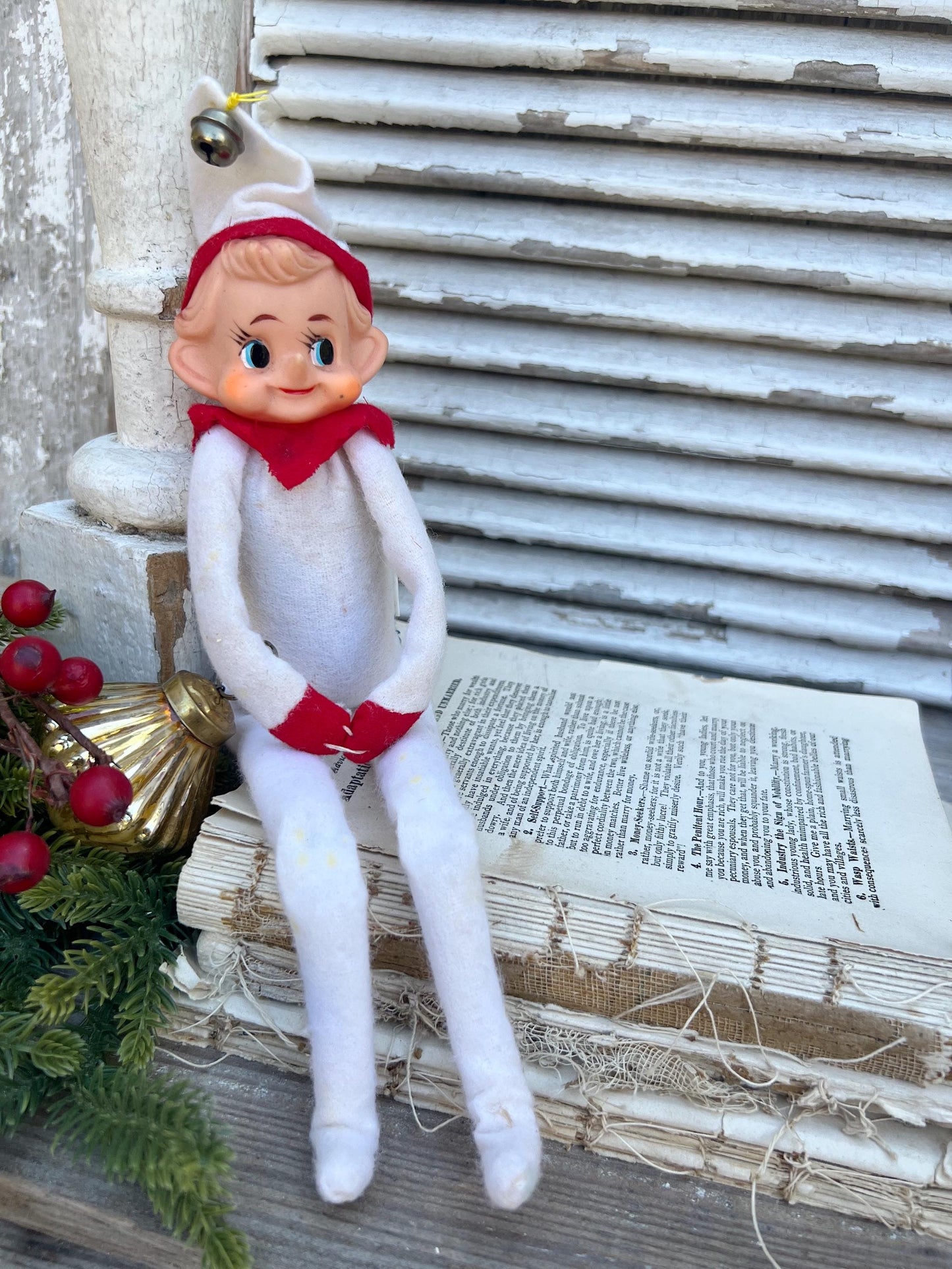 Vintage ELF Knee Hugger Doll JAPAN Christmas Decor Retro Mid Century Kitschy RARE White