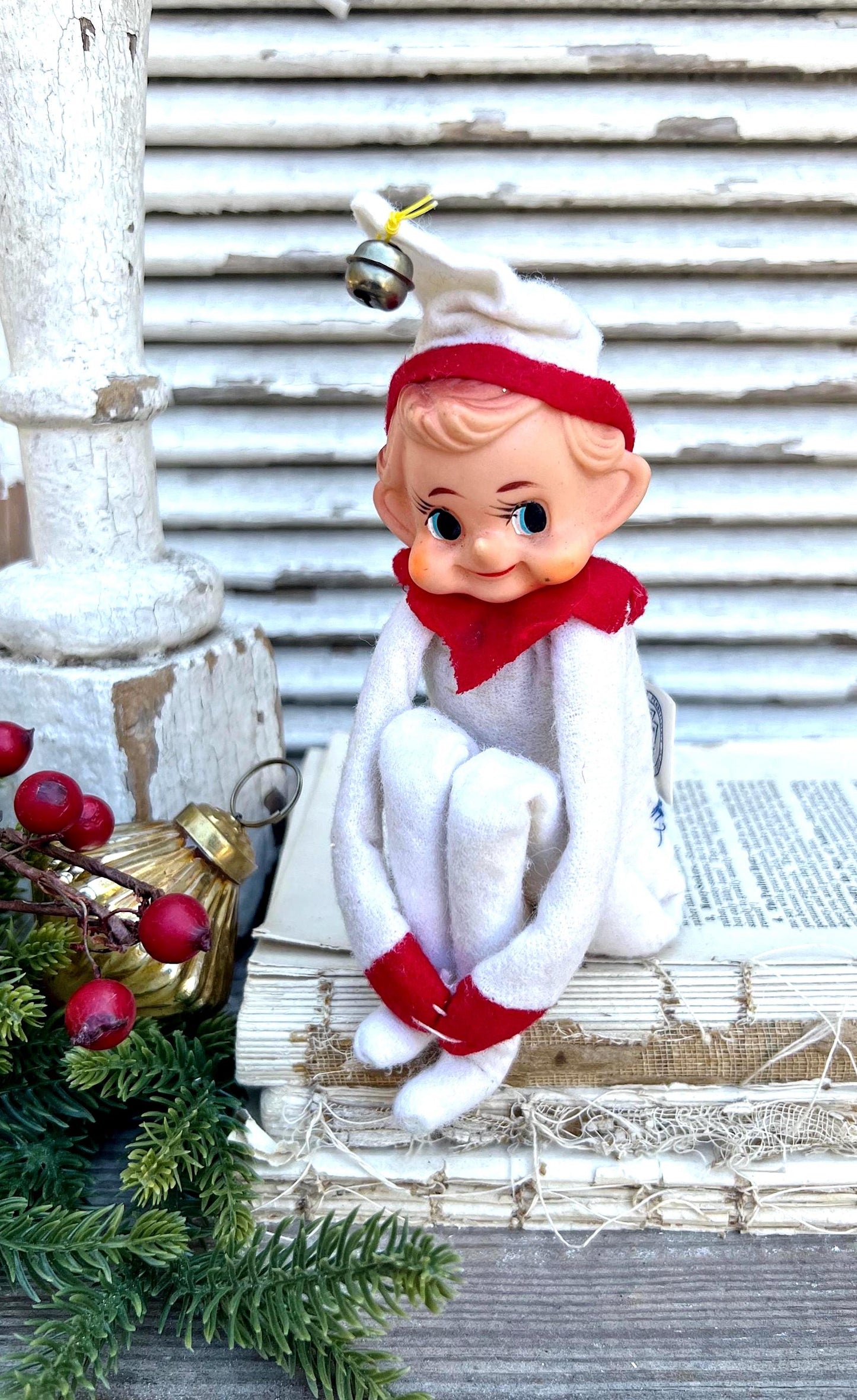Vintage ELF Knee Hugger Doll JAPAN Christmas Decor Retro Mid Century Kitschy RARE White