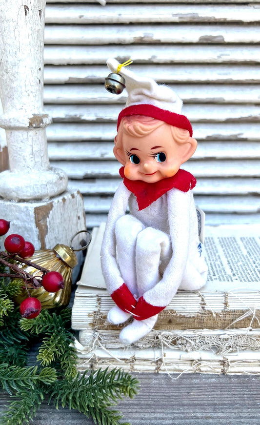 Vintage ELF Knee Hugger Doll JAPAN Christmas Decor Retro Mid Century Kitschy RARE White