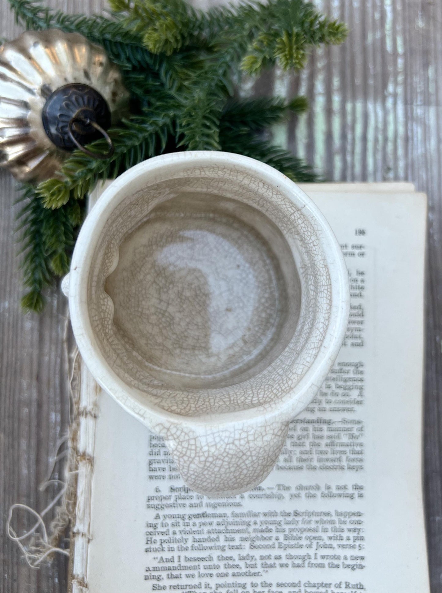 Vintage Ironstone Santa Claus Cup Mug FULL SIZE Creamy White Santa Farmhouse Christmas Decor RARE Japan Crazing Grungy Heavily Crazed