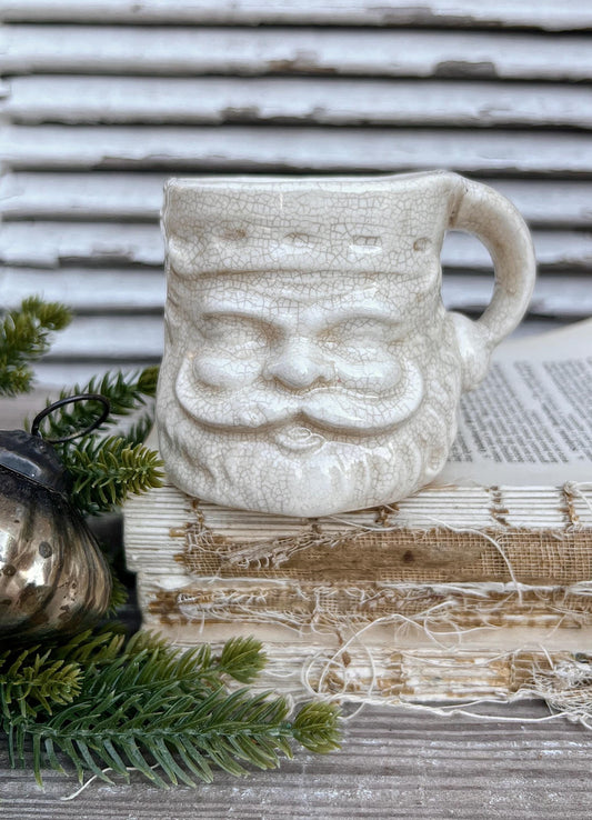 Vintage Ironstone Santa Claus Cup Mug FULL SIZE Creamy White Santa Farmhouse Christmas Decor RARE Japan Crazing Grungy Heavily Crazed