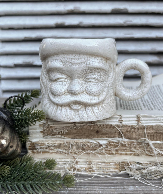 Vintage Ironstone Santa Claus Cup Mug FULL SIZE Santa Creamy White Farmhouse Christmas Decor Grungy Crazing