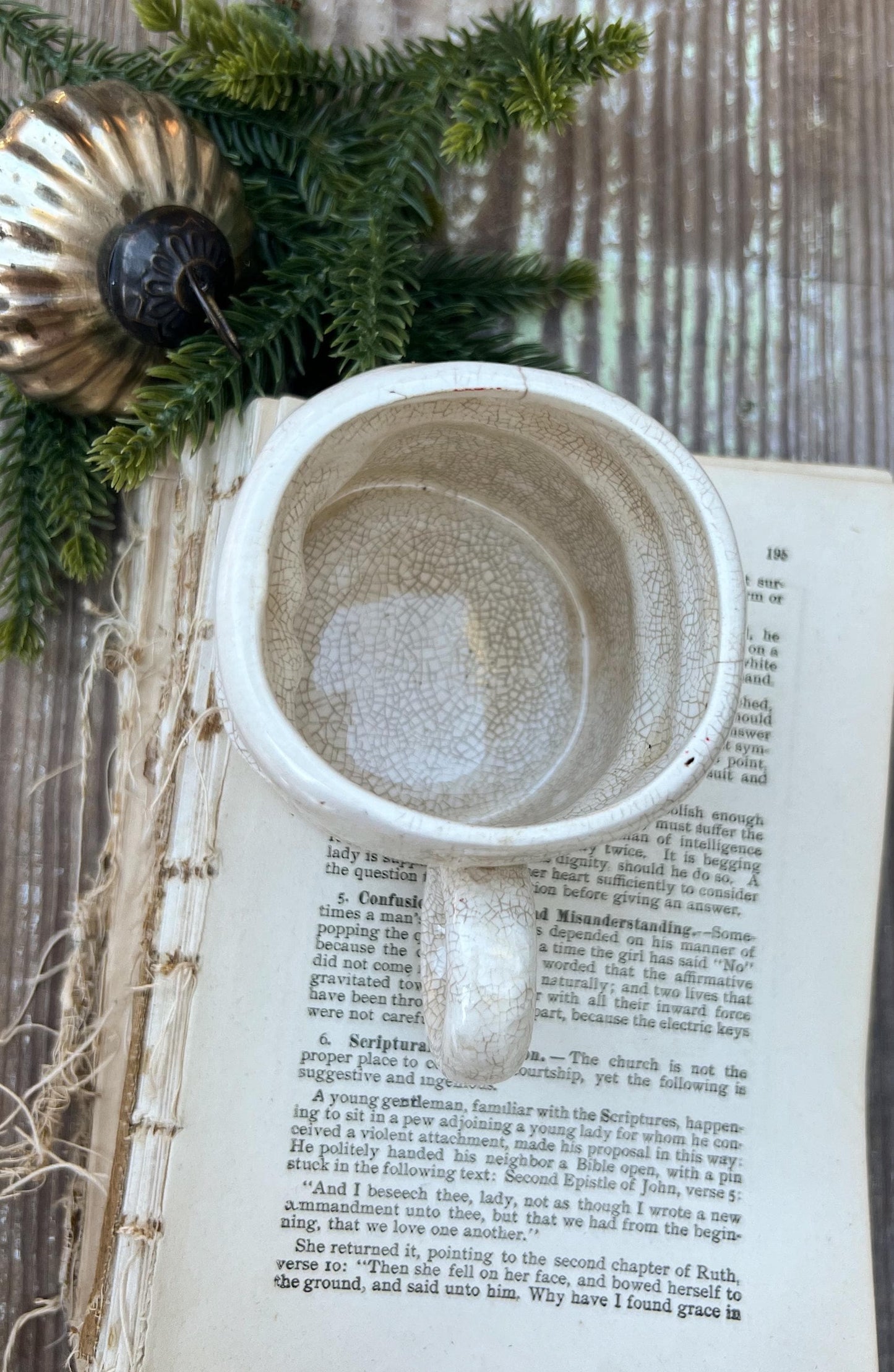 Vintage Ironstone Santa Claus Cup Mug FULL SIZE Santa Creamy White Farmhouse Christmas Decor Grungy Crazing