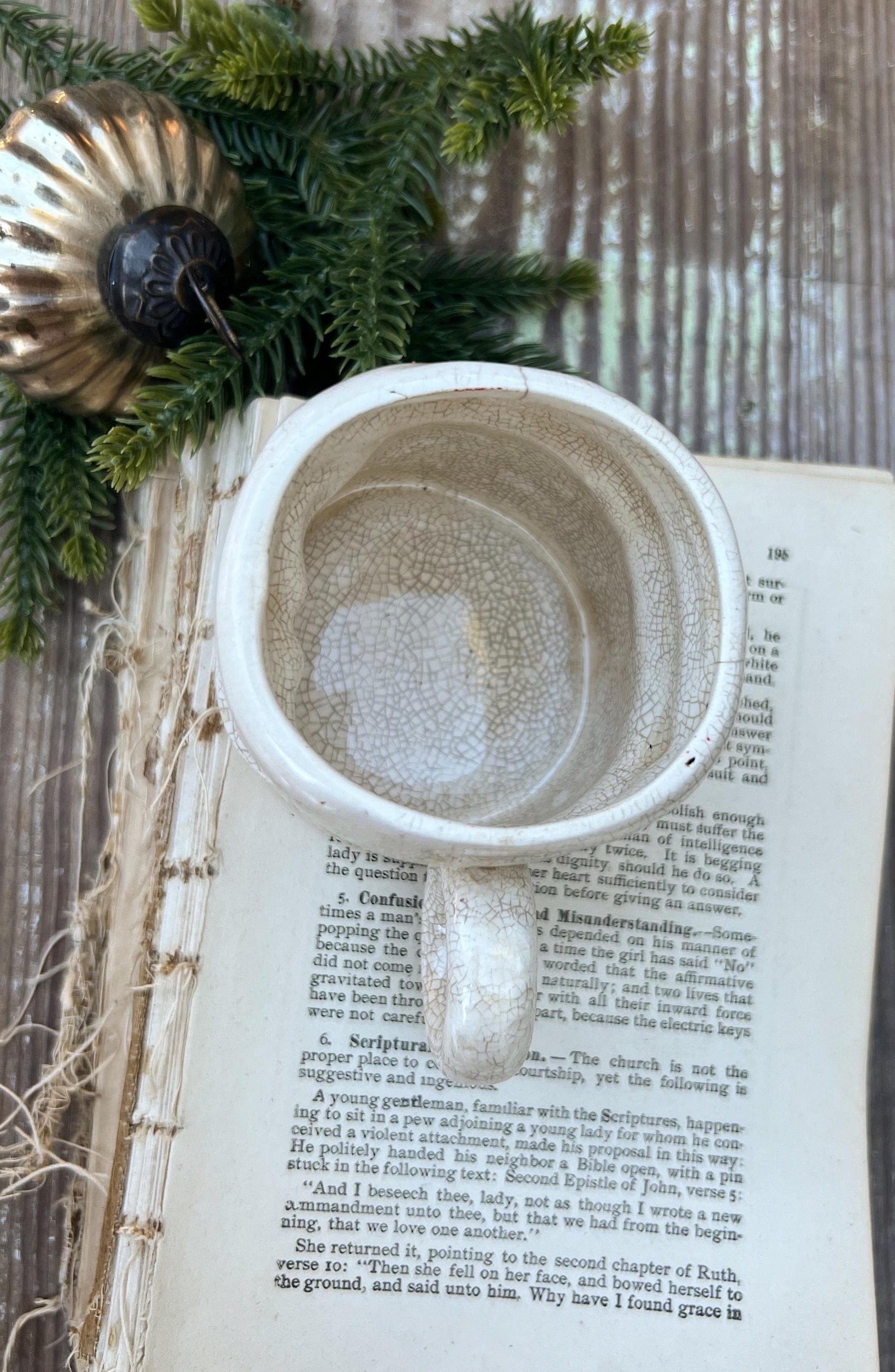 Vintage Ironstone Santa Claus Cup Mug FULL SIZE Santa Creamy White Farmhouse Christmas Decor Grungy Crazing