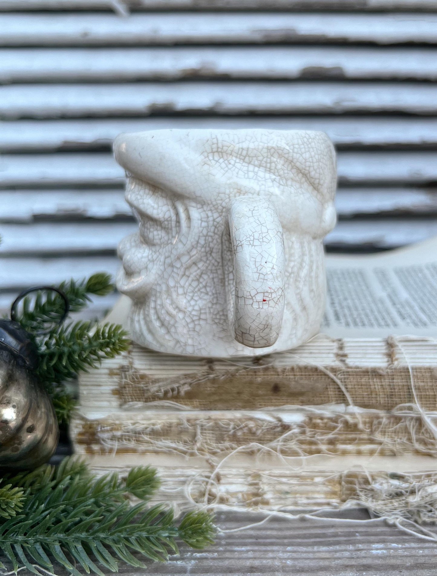 Vintage Ironstone Santa Claus Cup Mug FULL SIZE Santa Creamy White Farmhouse Christmas Decor Grungy Crazing