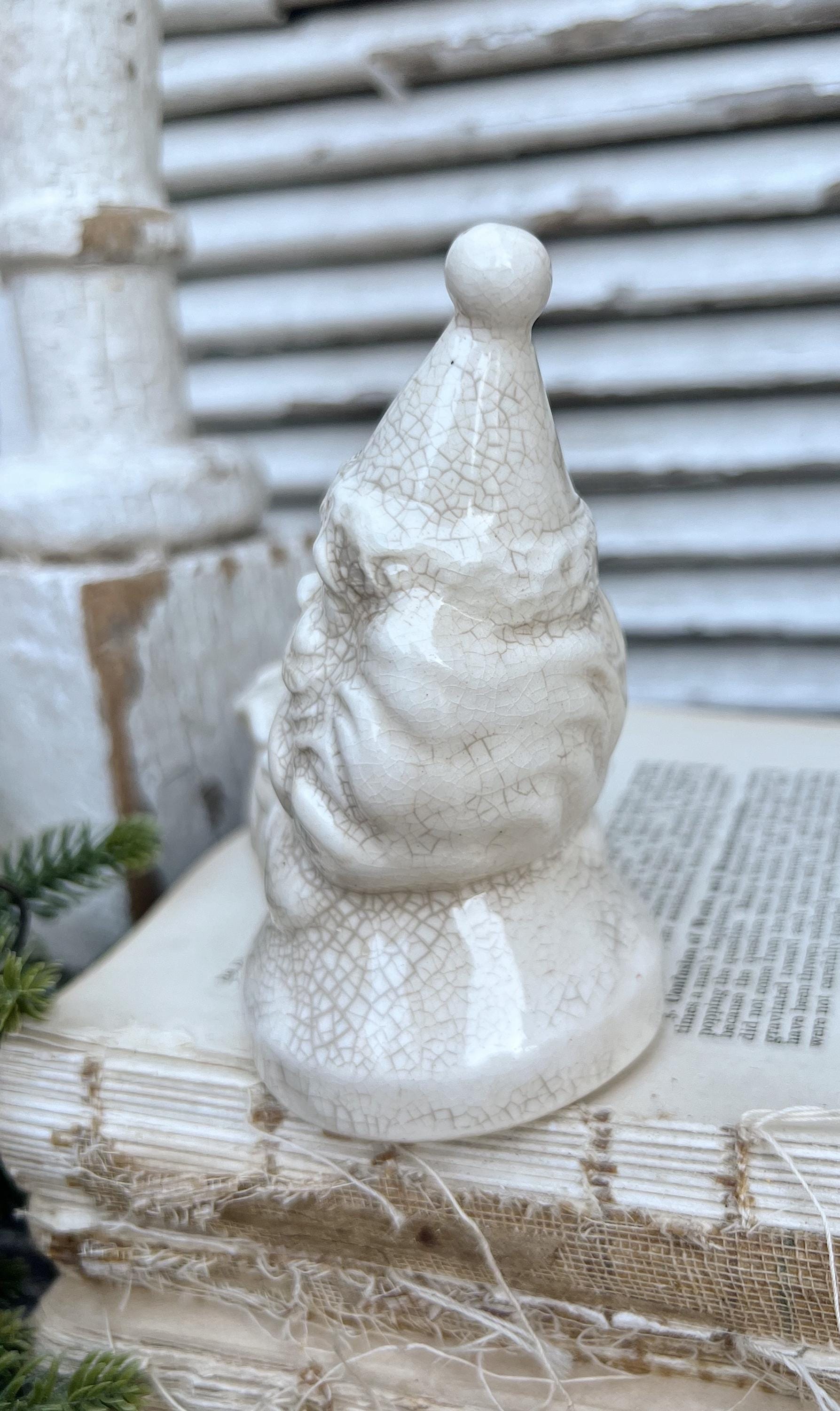 Vintage Ironstone Santa Claus Candle Holder Creamy WHITE Farmhouse Christmas Decor Stained Crazing BRINNS Crazed Stained