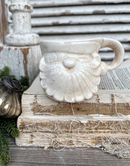 Vintage Ironstone Santa Claus Cup Mug FULL SIZE Cream Santa White Farmhouse Christmas Decor RARE Japan Holt Howard Stained Crazed 1959