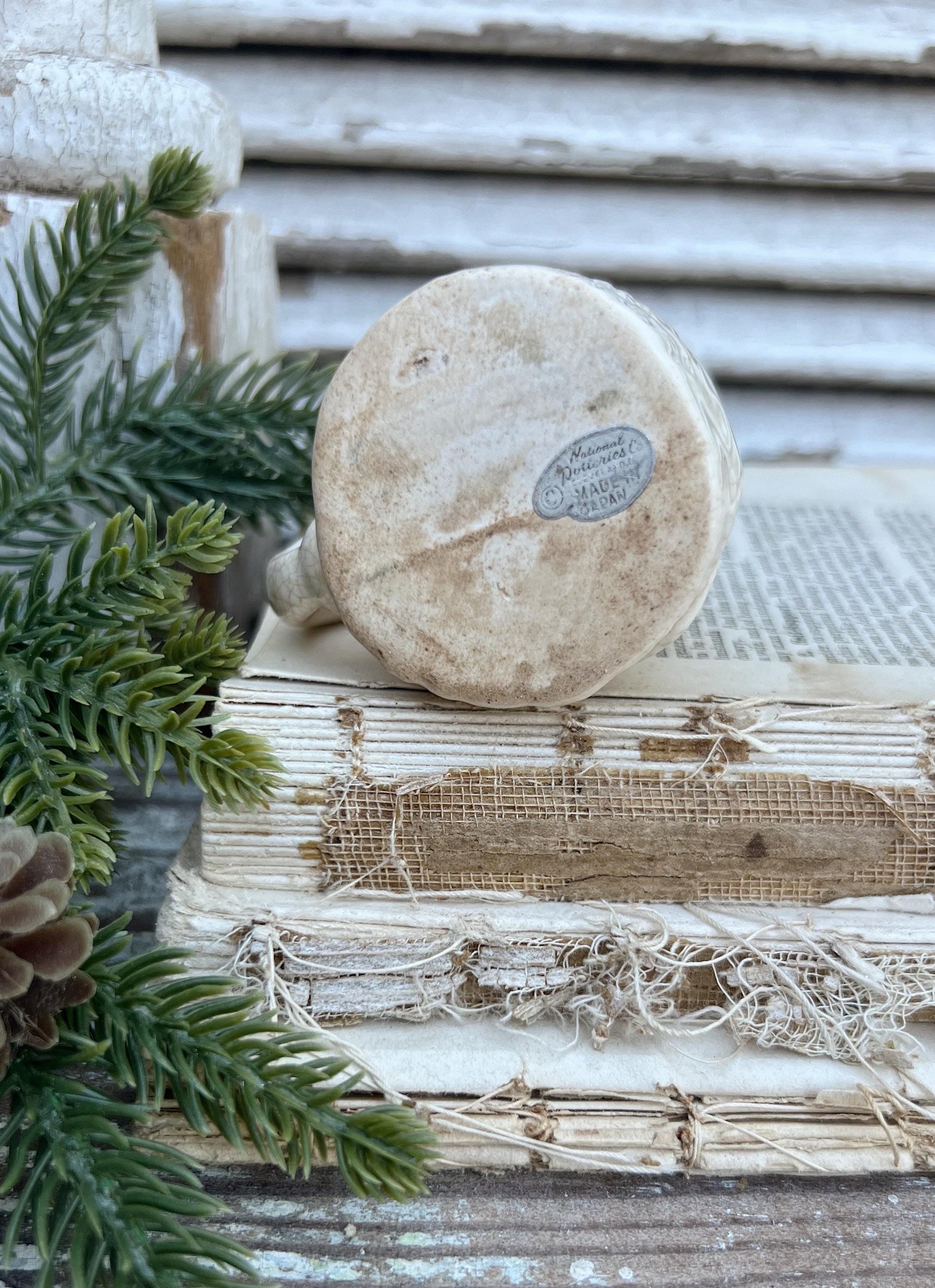 Vintage Ironstone Santa Claus Cup Mini Mug Santa Crazed Stained WHITE Farmhouse Christmas Decor JAPAN