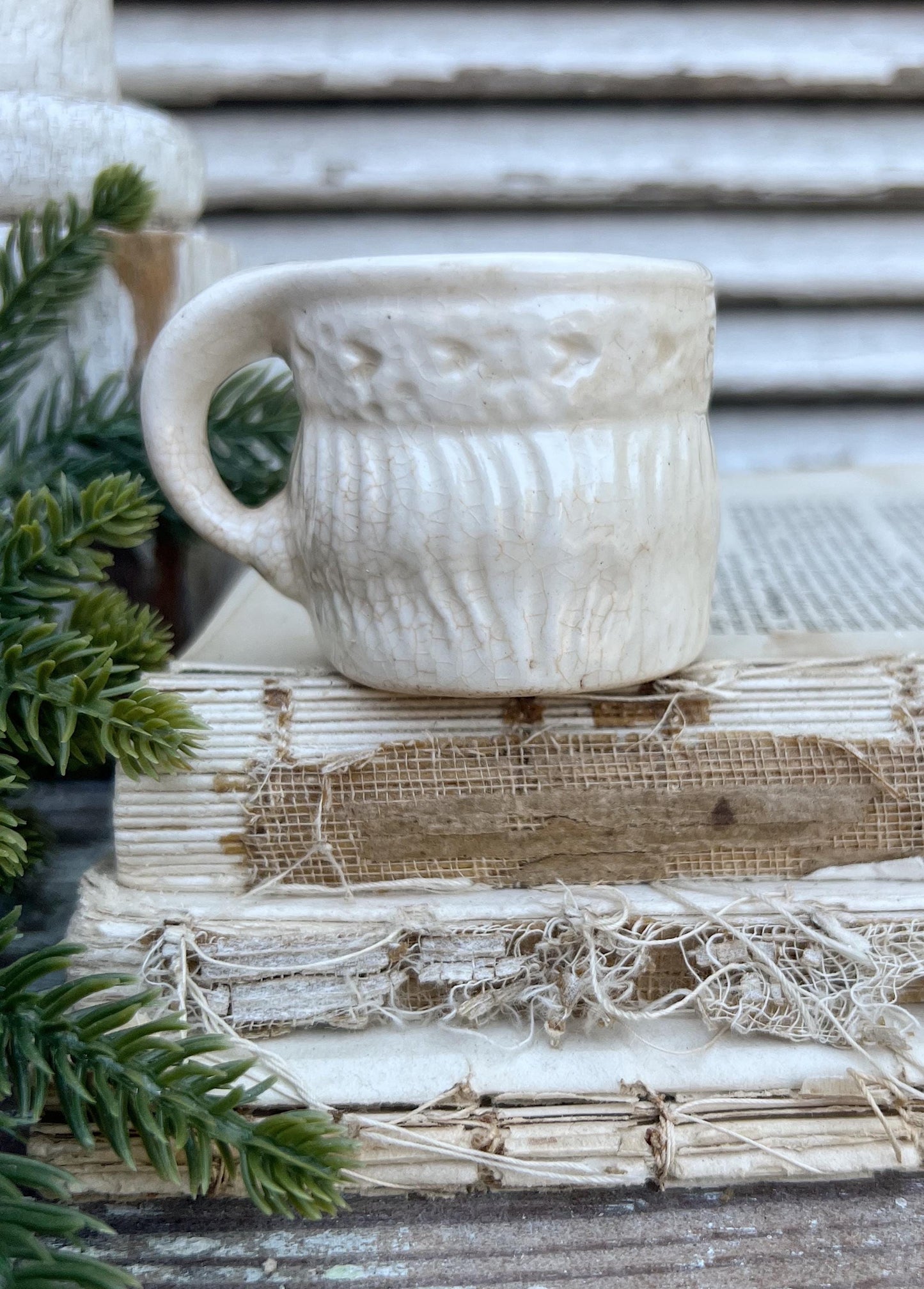 Vintage Ironstone Santa Claus Cup Mini Mug Santa Crazed Stained WHITE Farmhouse Christmas Decor JAPAN