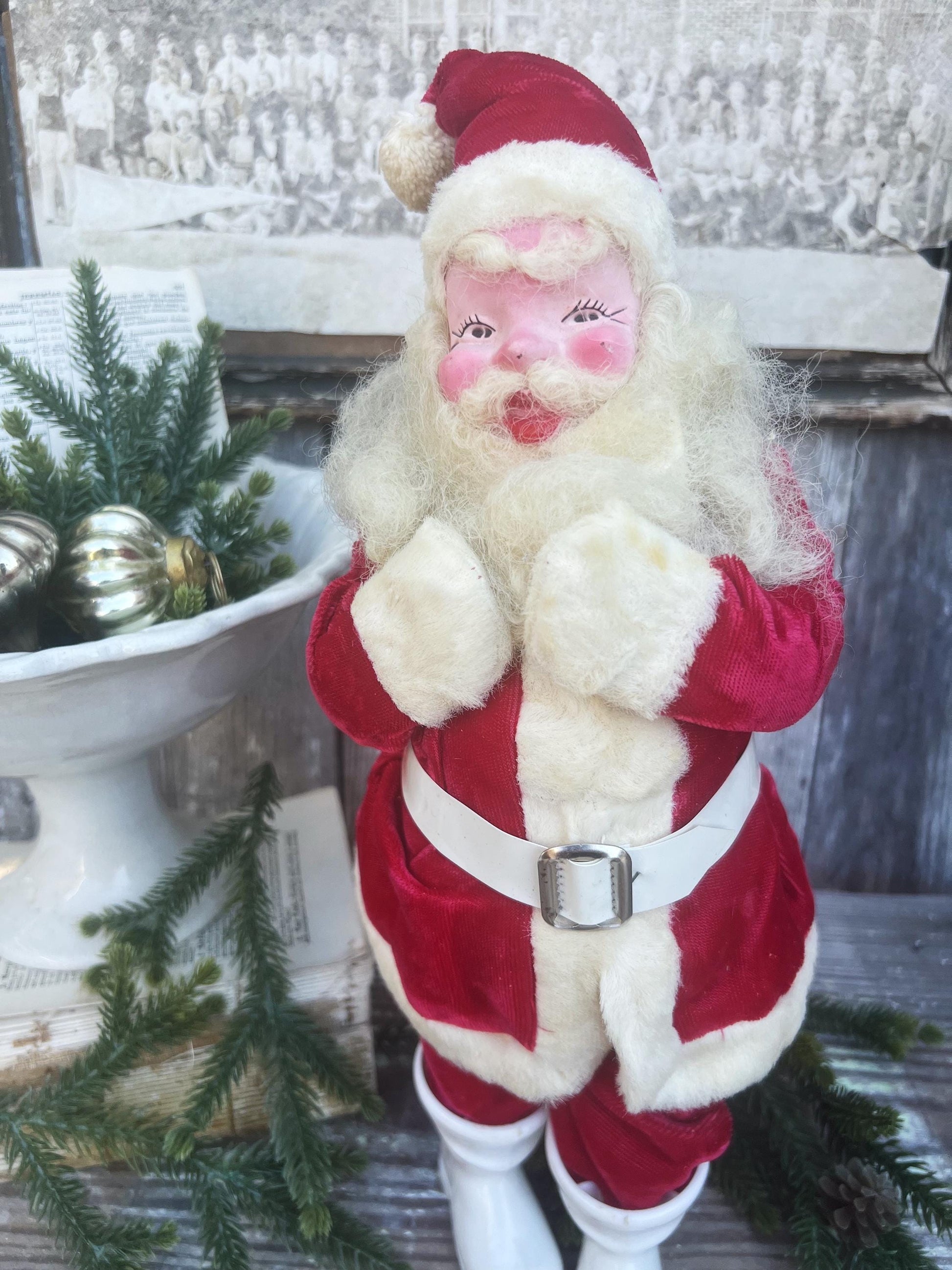 HUGE Antique RED Santa Claus Doll JAPAN Farmhouse Vintage Christmas Decoration Ornament Hand Painted Harold Gale
