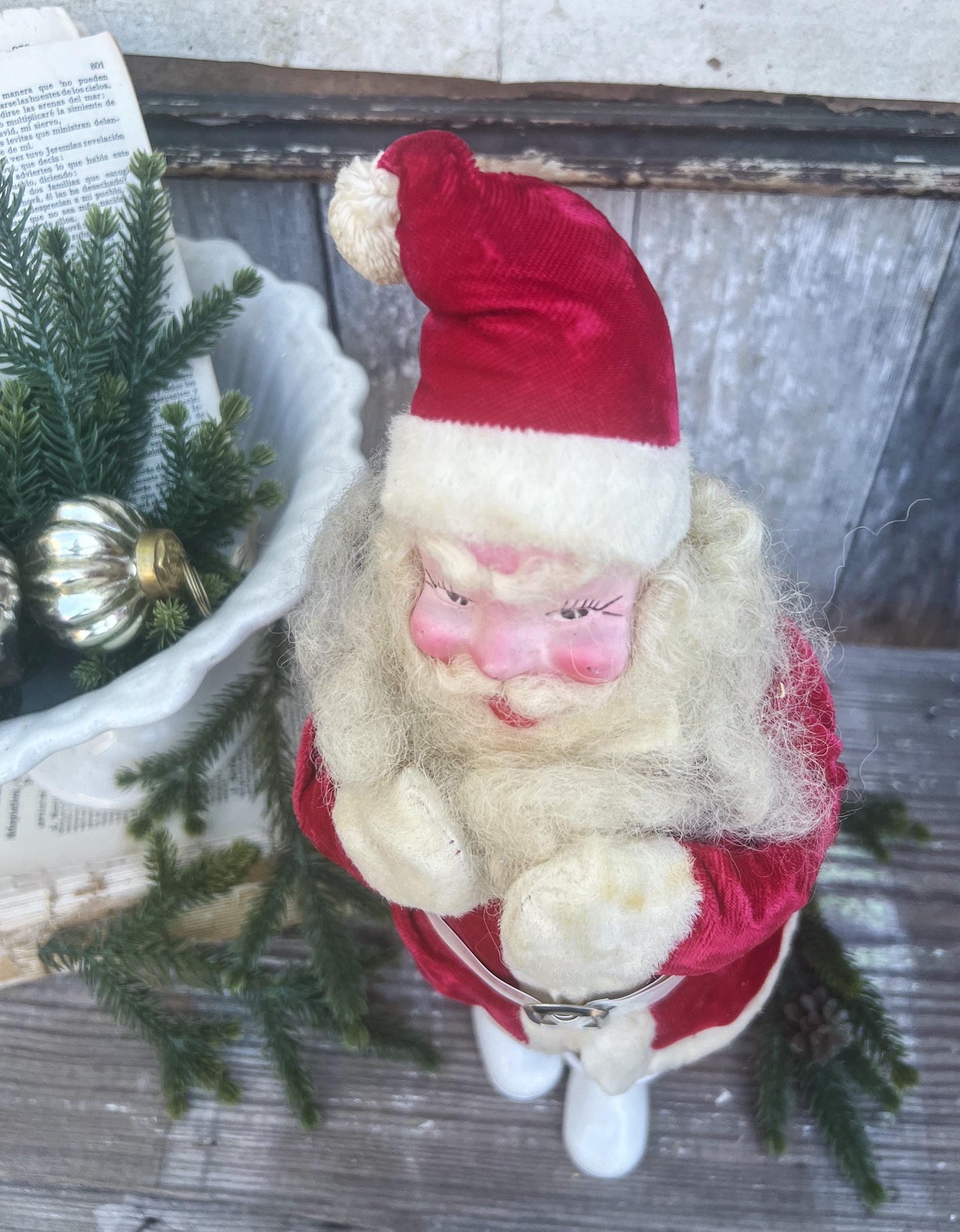 HUGE Antique RED Santa Claus Doll JAPAN Farmhouse Vintage Christmas Decoration Ornament Hand Painted Harold Gale
