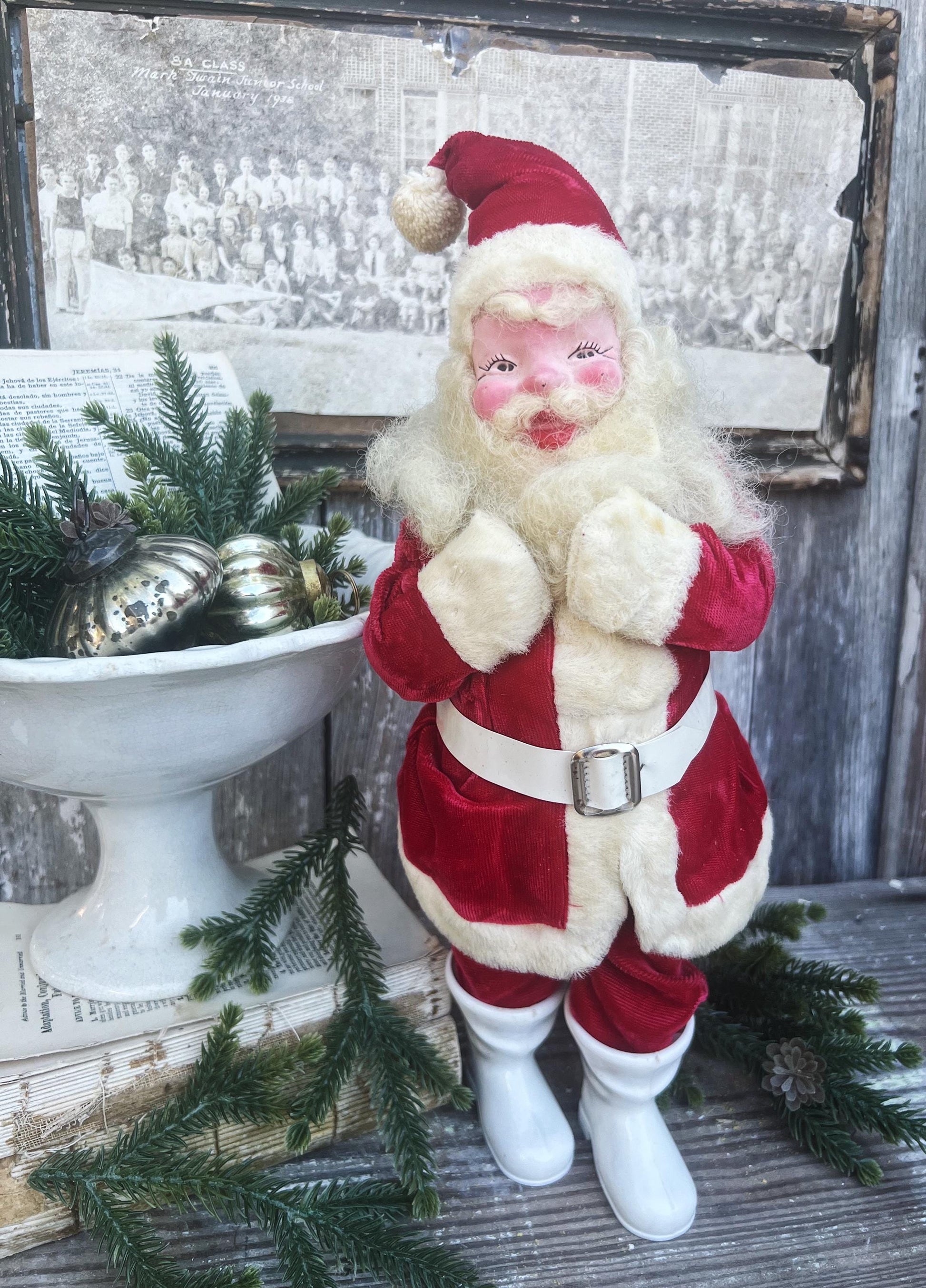 HUGE Antique RED Santa Claus Doll JAPAN Farmhouse Vintage Christmas Decoration Ornament Hand Painted Harold Gale