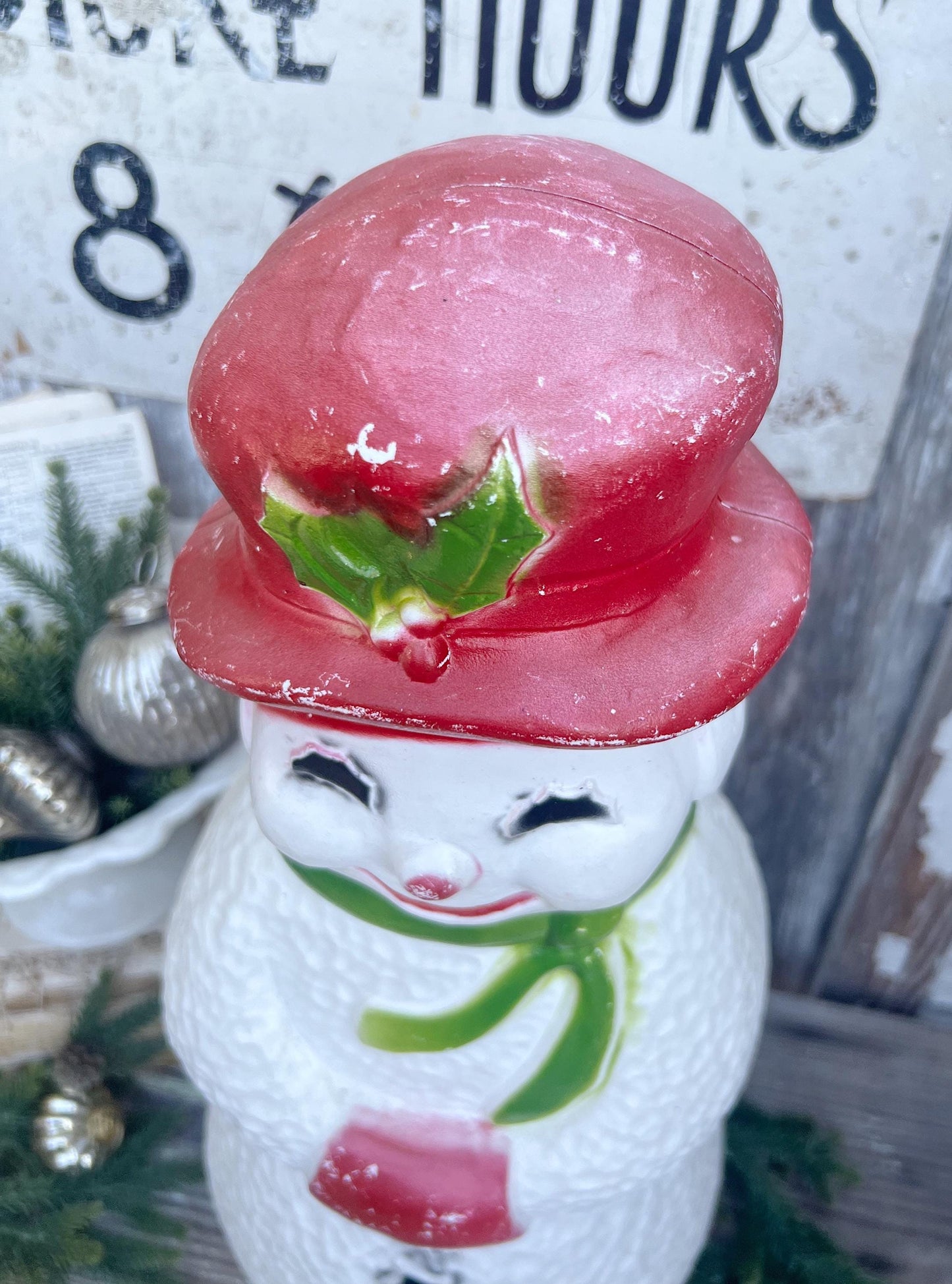Vintage UNION SNOWMAN FROSTY Blow Mold Yard Decor Christmas Farmhouse Decor Vintage Retro Red White Green