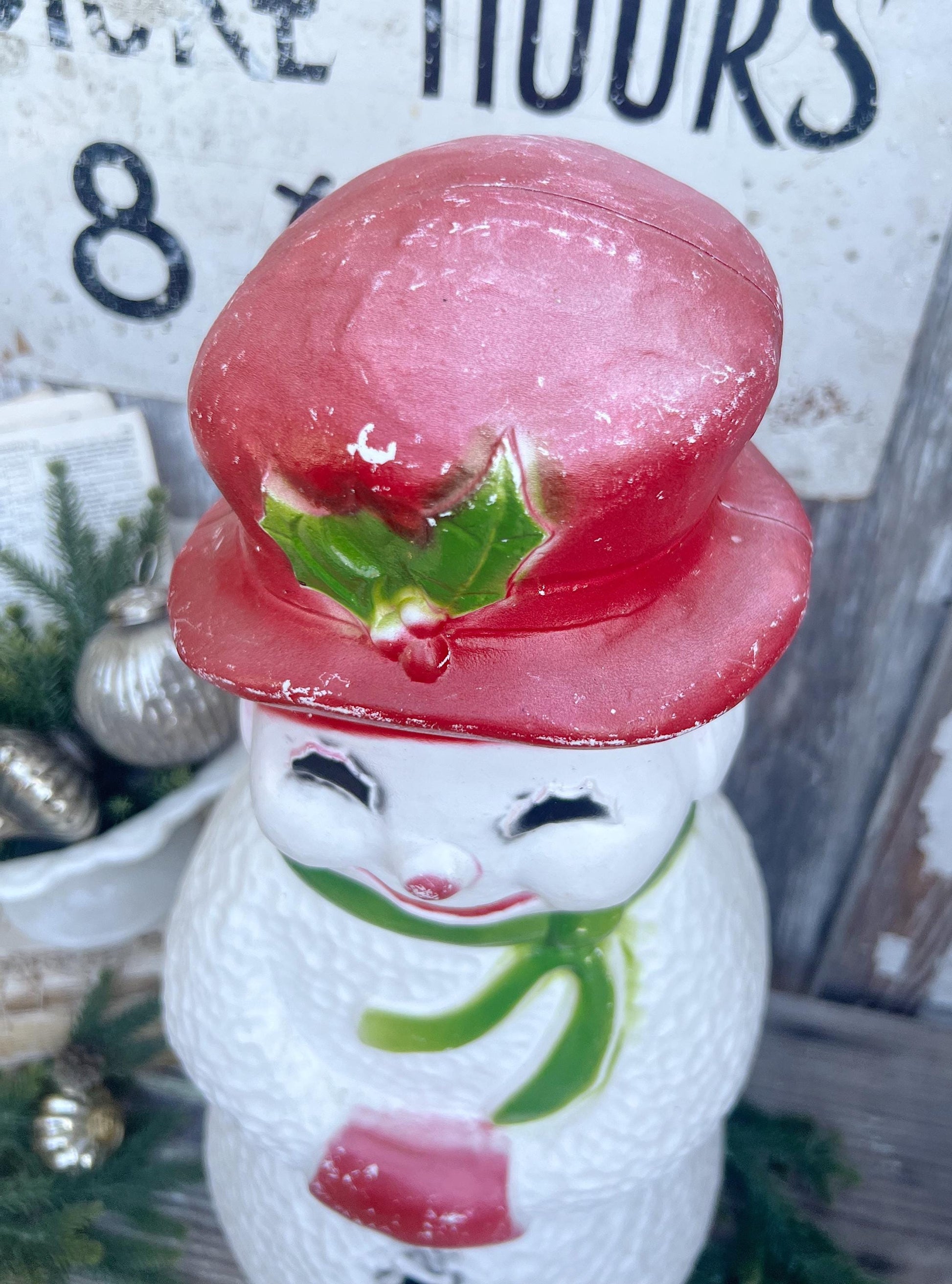 Vintage UNION SNOWMAN FROSTY Blow Mold Yard Decor Christmas Farmhouse Decor Vintage Retro Red White Green