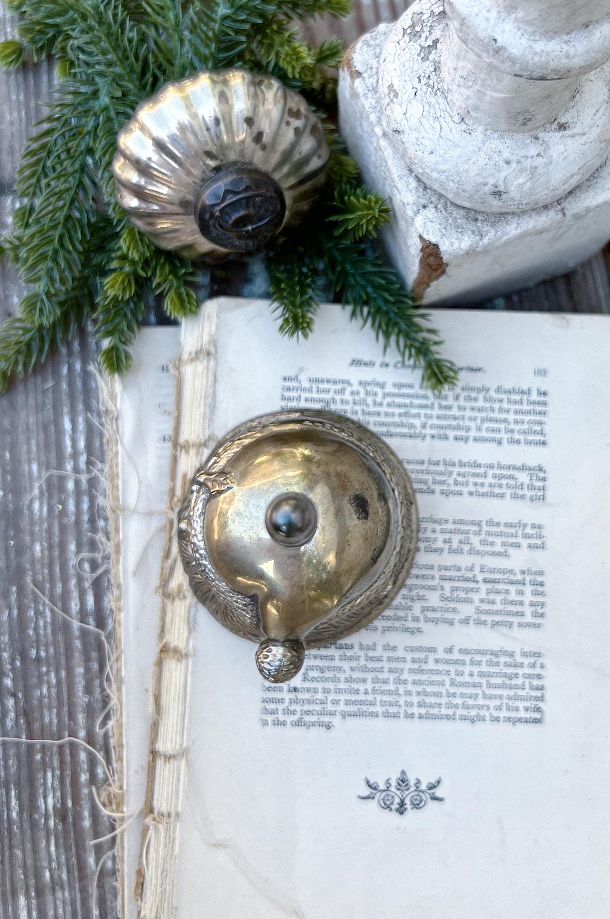 Vintage SANTA Silver Metal Bell Handheld Dinner Christmas Farmhouse Decor
