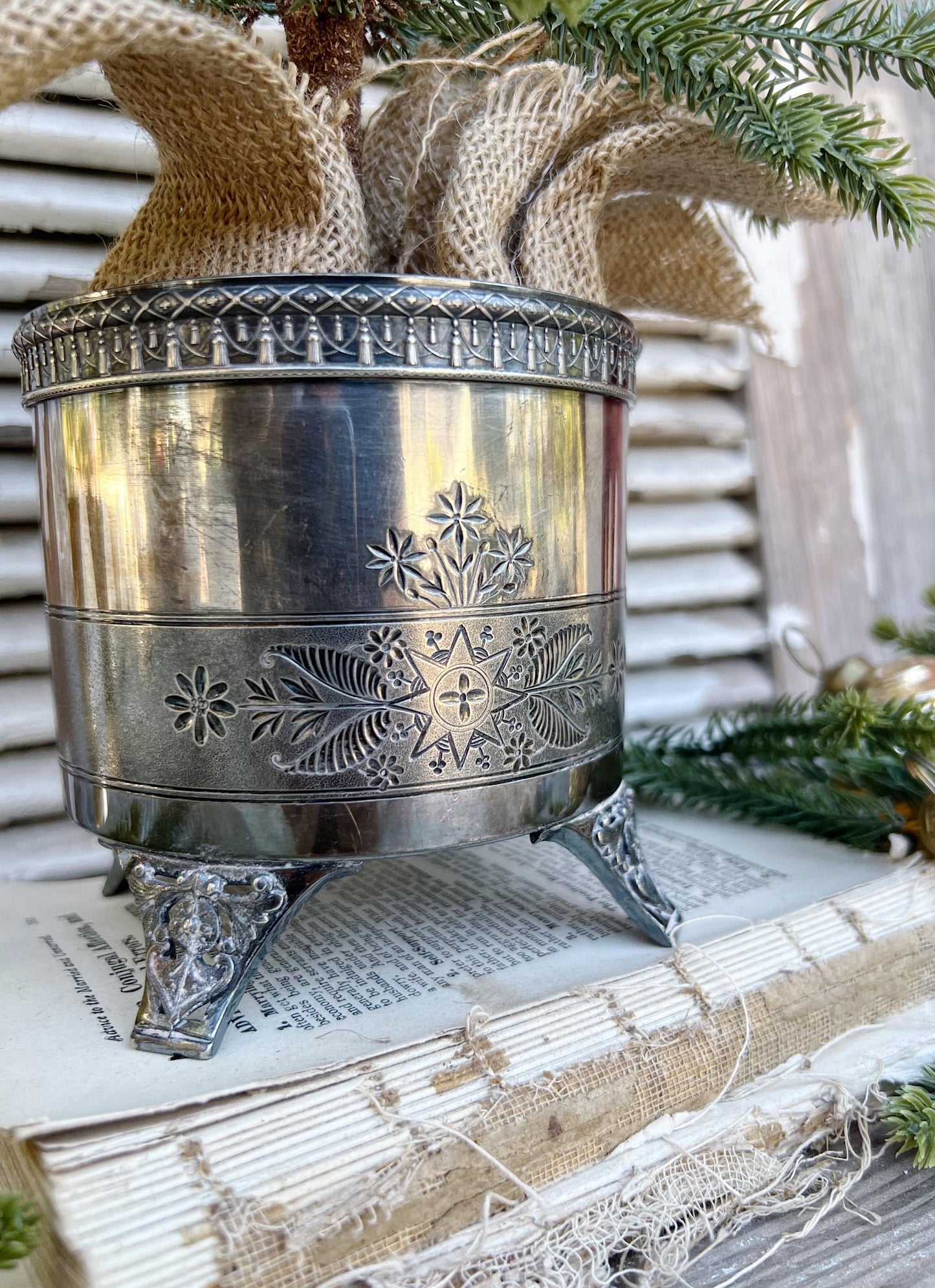 Antique Silver Champagne Wine Holder Footed French Country Farmhouse Decor Shabby Chic