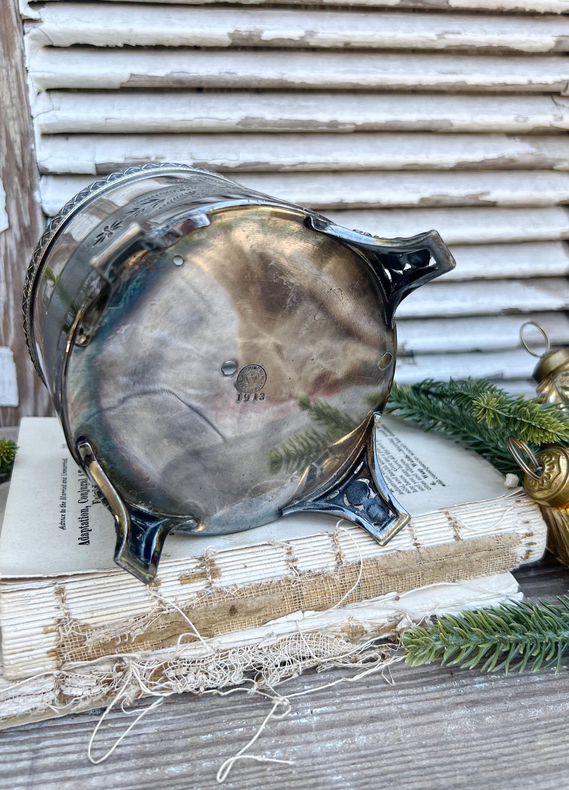 Antique Silver Champagne Wine Holder Footed French Country Farmhouse Decor Shabby Chic