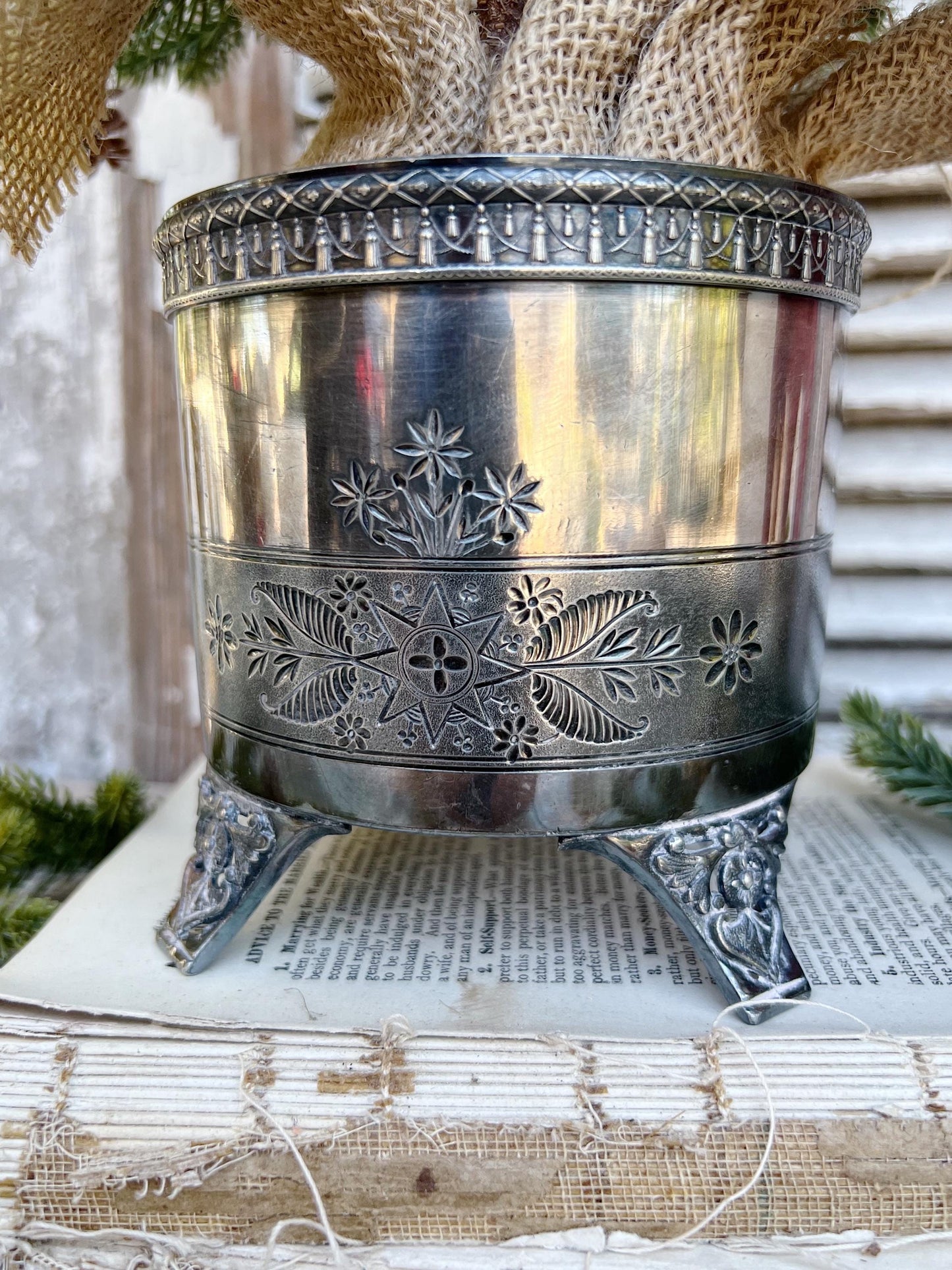 Antique Silver Champagne Wine Holder Footed French Country Farmhouse Decor Shabby Chic