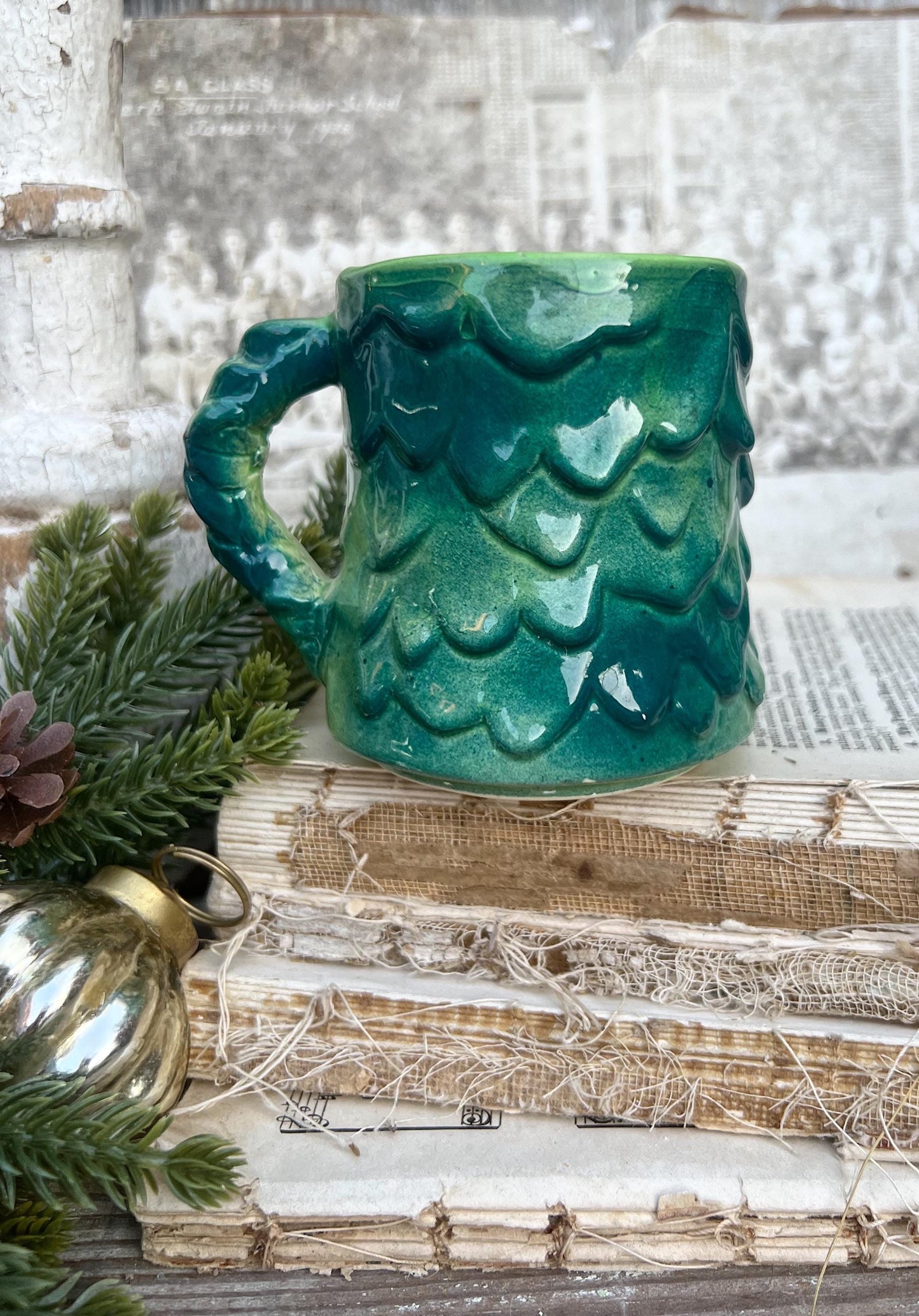 Vintage Ironstone CHASE Santa Claus Cup Mug FULL SIZE Santa Farmhouse Christmas Decor Rare Japan Crazing Grungy Crazed