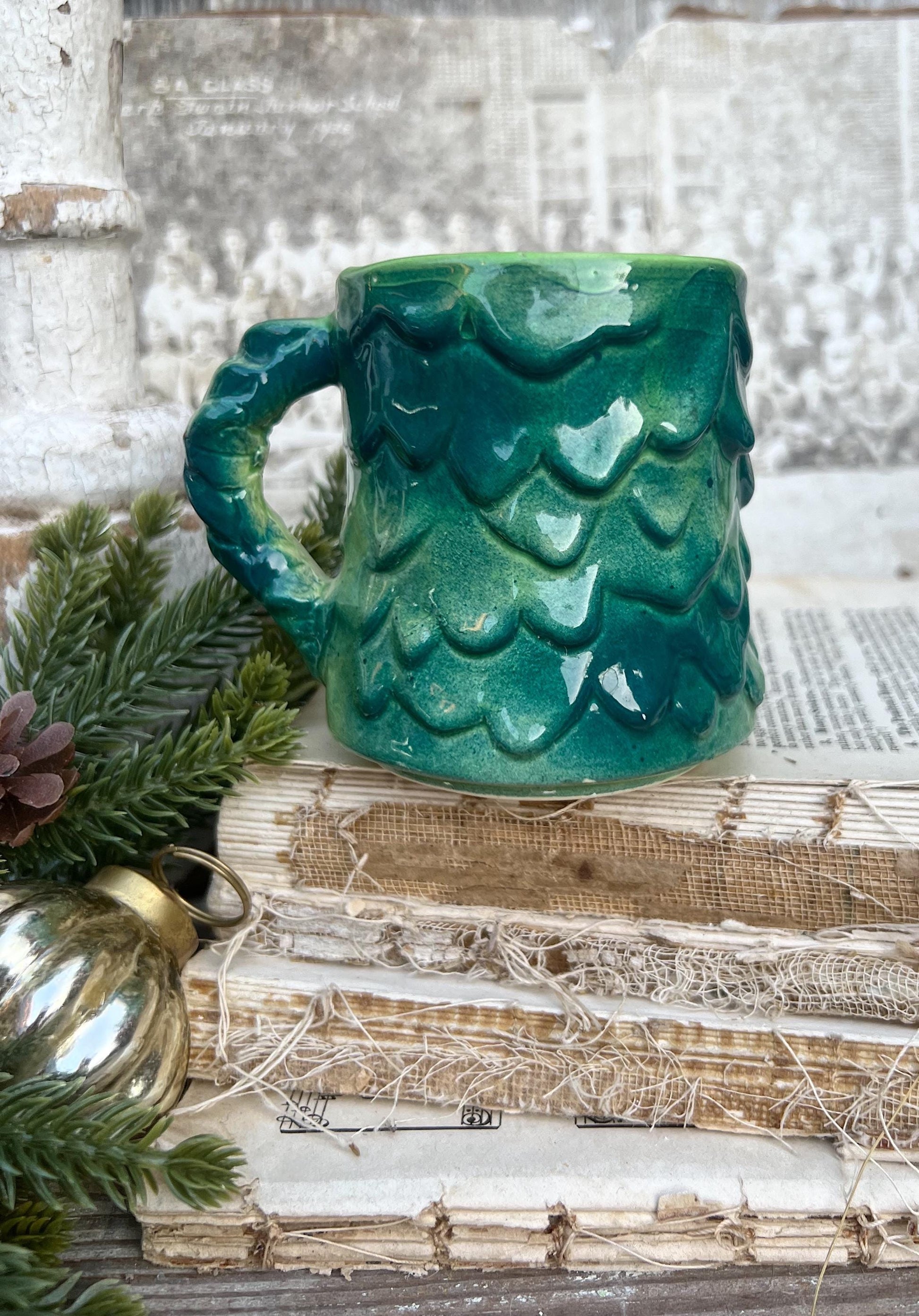 Vintage Ironstone CHASE Santa Claus Cup Mug FULL SIZE Santa Farmhouse Christmas Decor Rare Japan Crazing Grungy Crazed