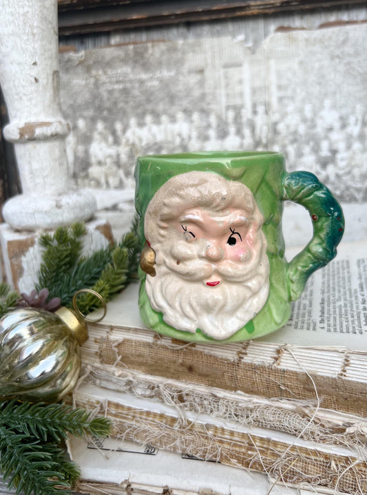 Vintage Ironstone CHASE Santa Claus Cup Mug FULL SIZE Santa Farmhouse Christmas Decor Rare Japan Crazing Grungy Crazed