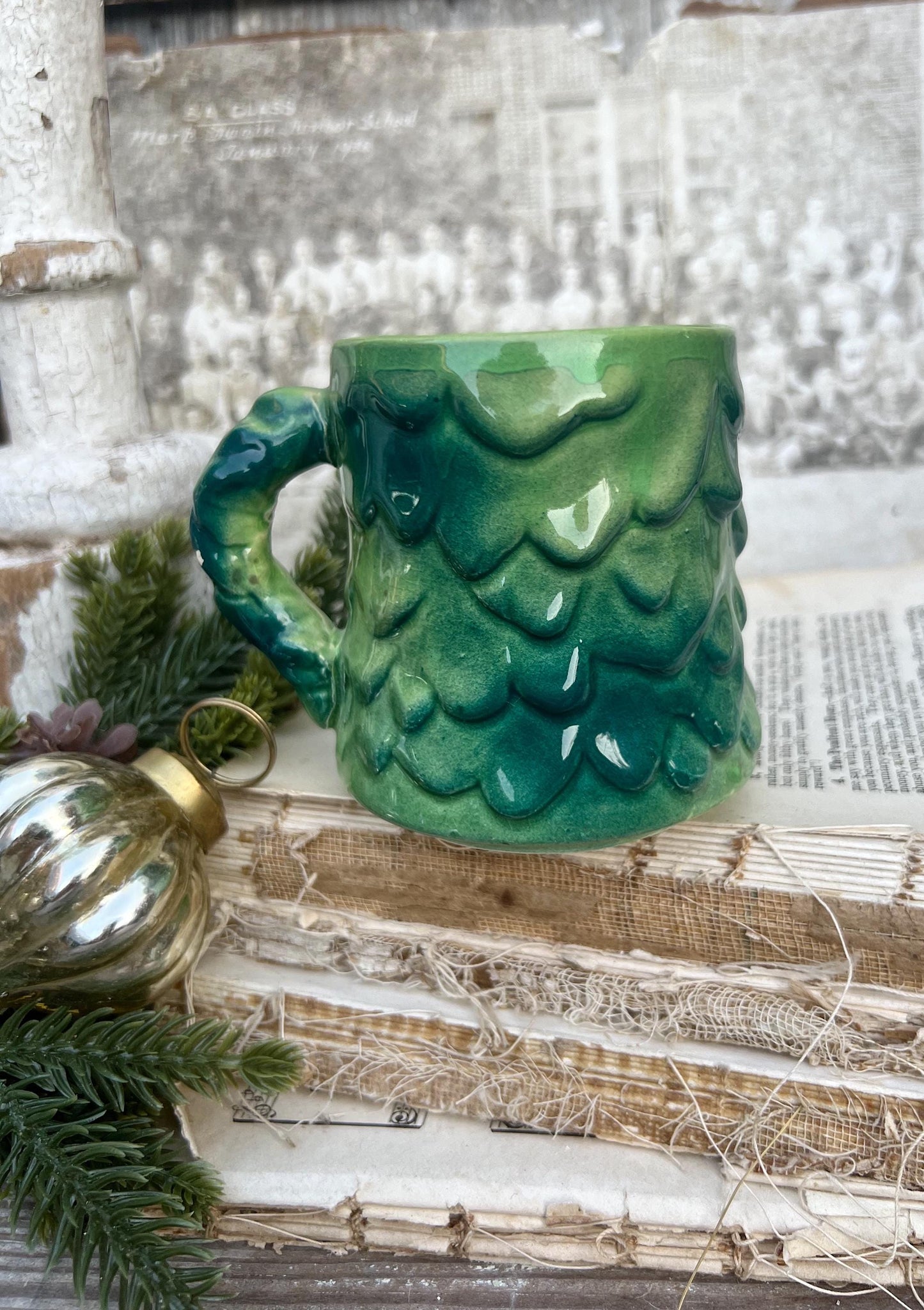 Vintage Ironstone CHASE Santa Claus Cup Mug FULL SIZE Santa Farmhouse Christmas Decor Rare Japan Crazing Grungy Crazed