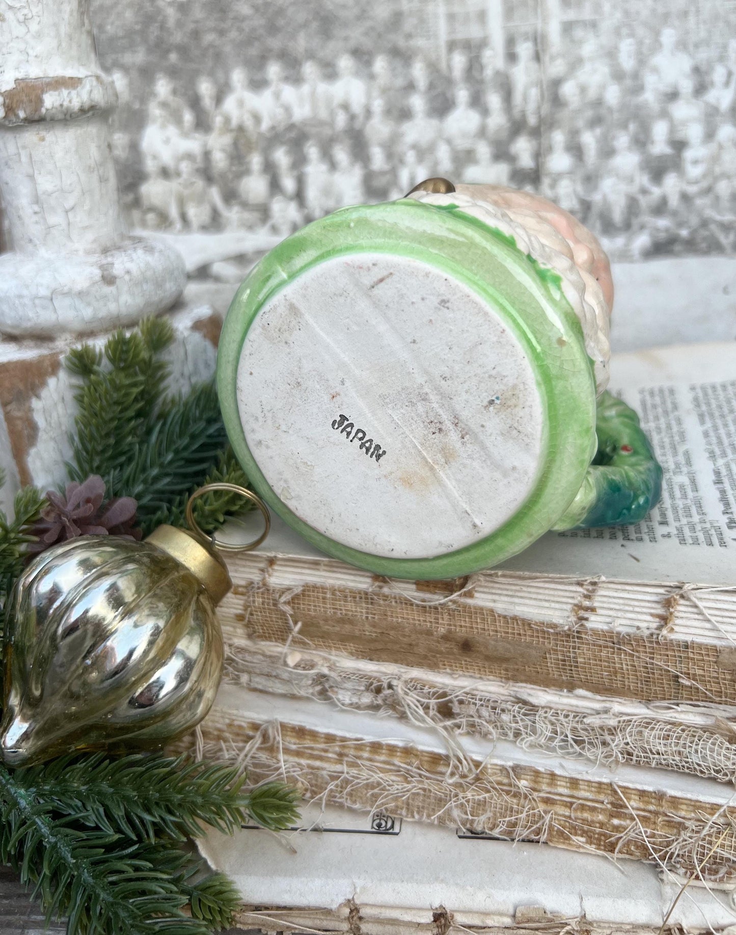 Vintage Ironstone CHASE Santa Claus Cup Mug FULL SIZE Santa Farmhouse Christmas Decor Rare Japan Crazing Grungy Crazed