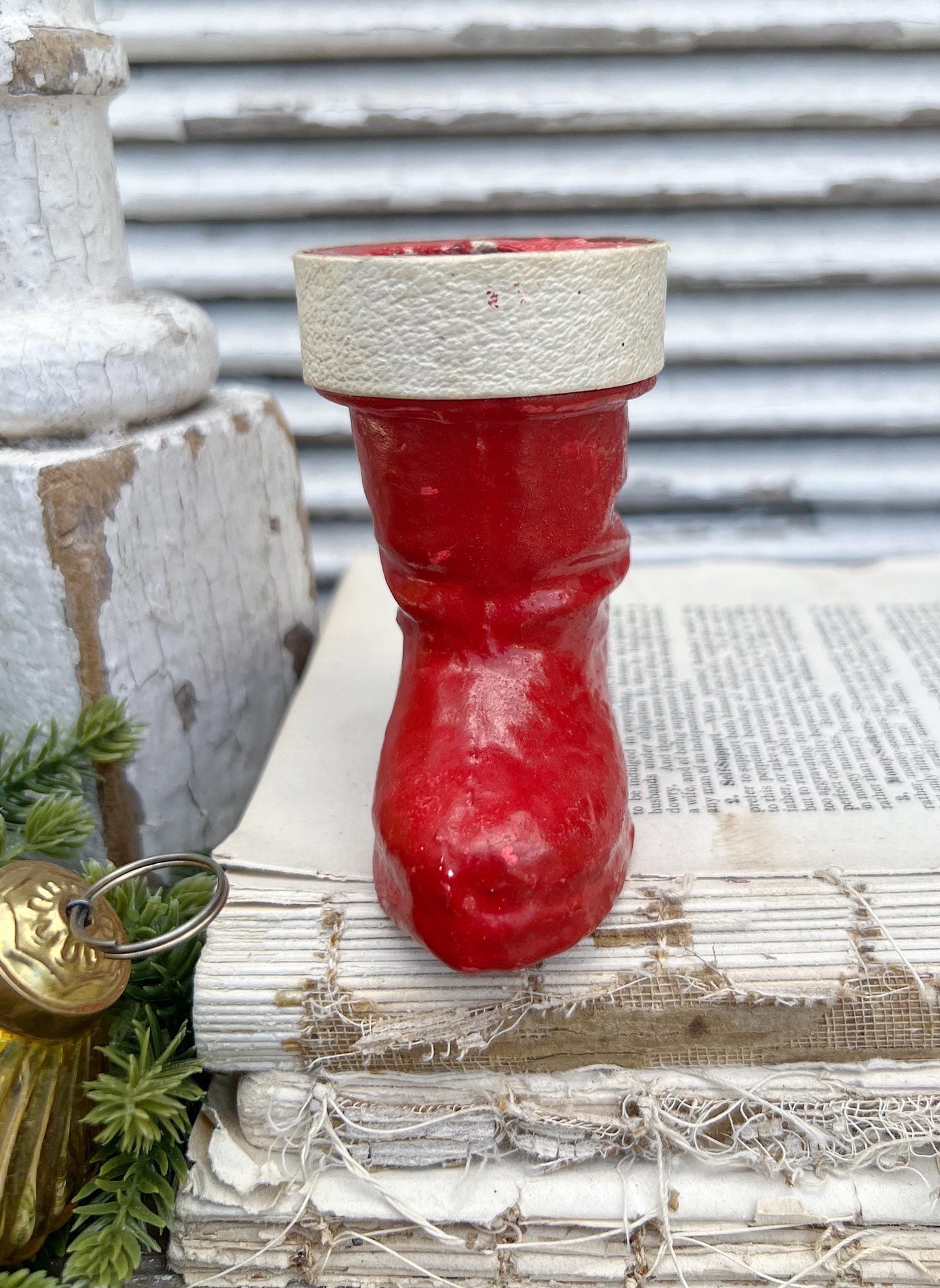Vintage RED SANTA BOOT Planter Paper Mache Container Farmhouse Christmas Decor Retro
