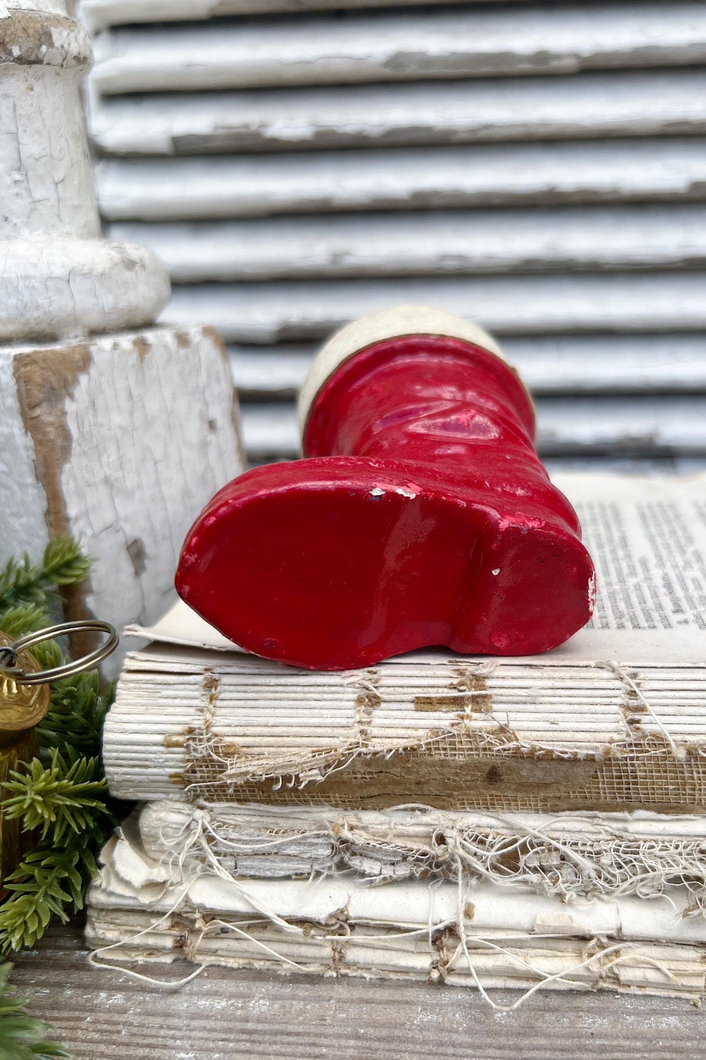 Vintage RED SANTA BOOT Planter Paper Mache Container Farmhouse Christmas Decor Retro