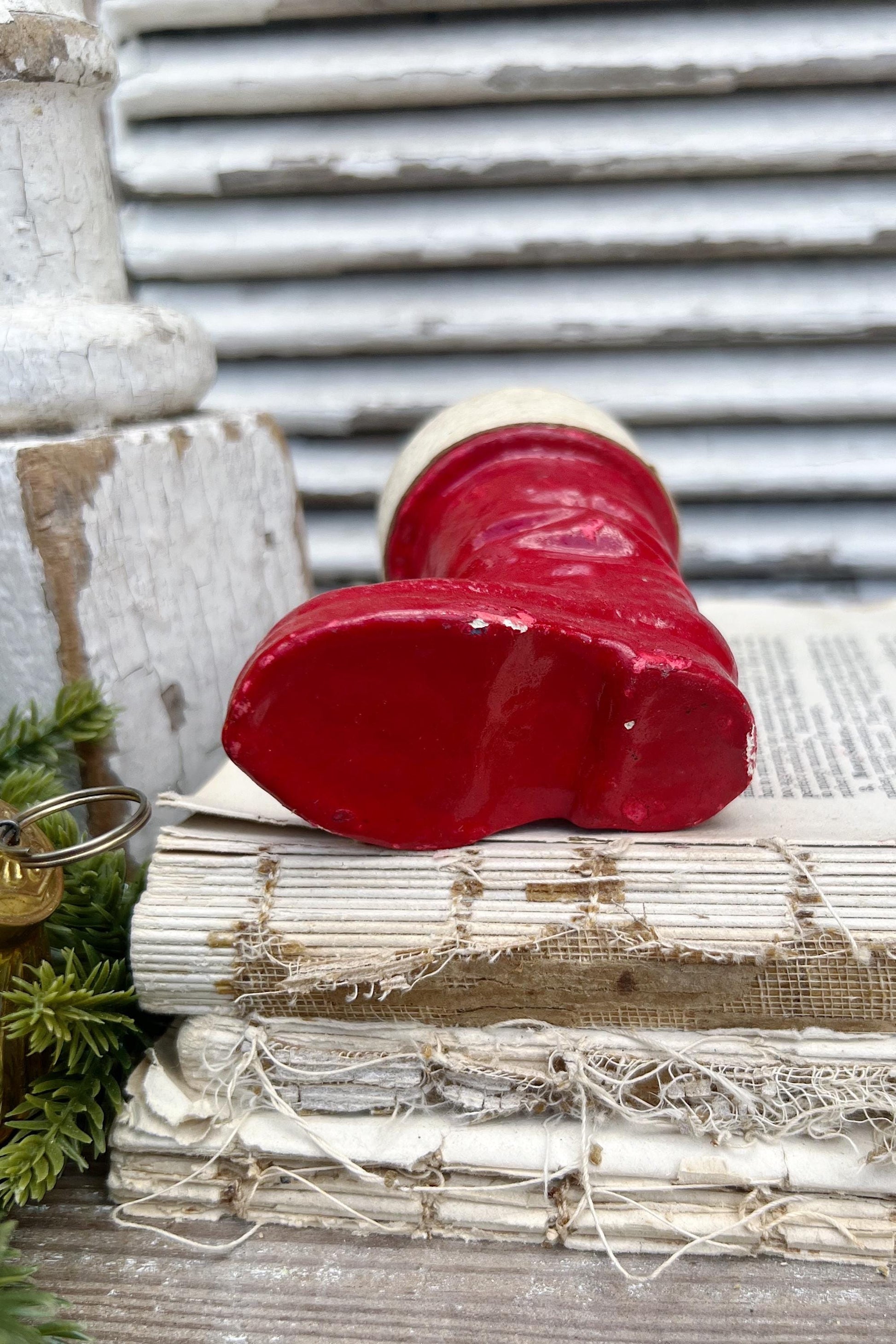 Vintage RED SANTA BOOT Planter Paper Mache Container Farmhouse Christmas Decor Retro