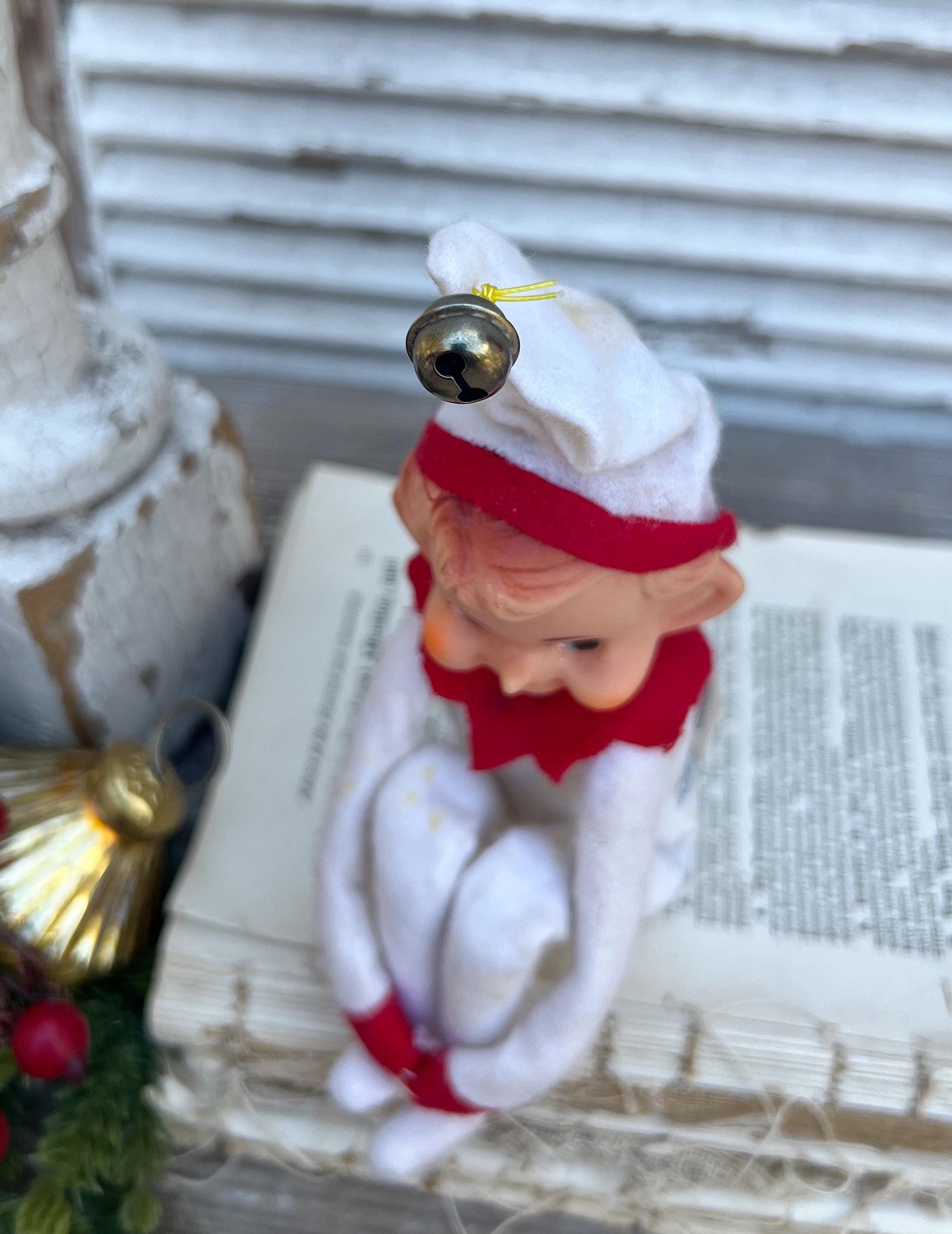 Vintage ELF Knee Hugger Doll JAPAN Christmas Decor Retro Mid Century Kitschy RARE White
