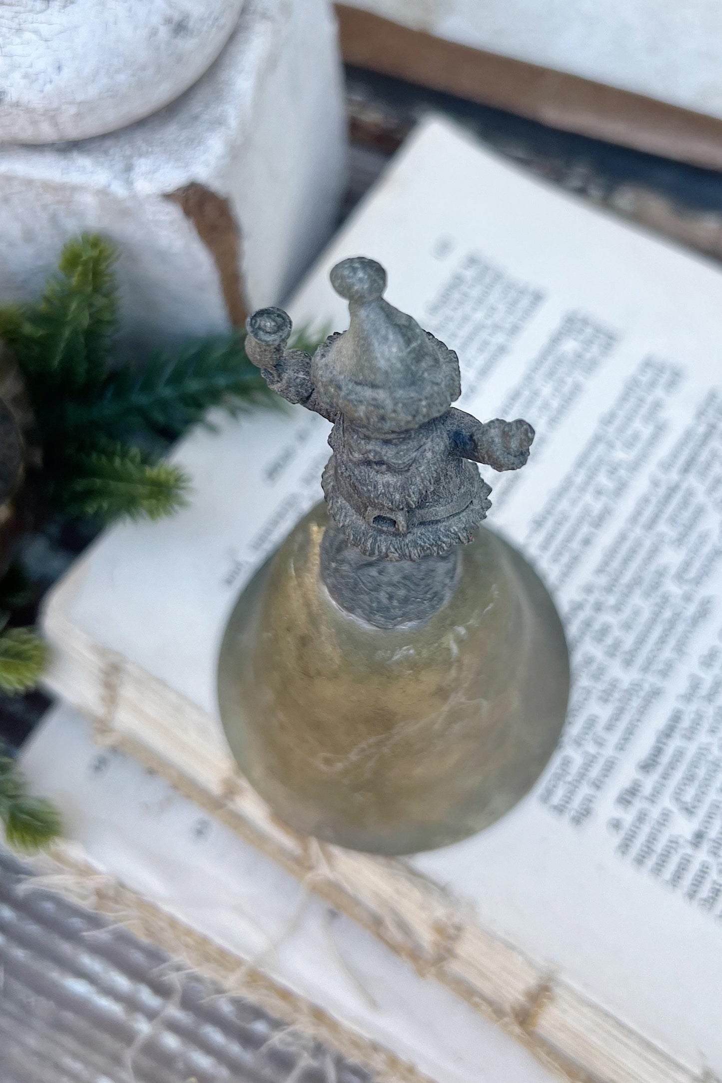 Vintage SANTA BRASS Metal Bell Handheld Dinner Christmas Farmhouse Decor
