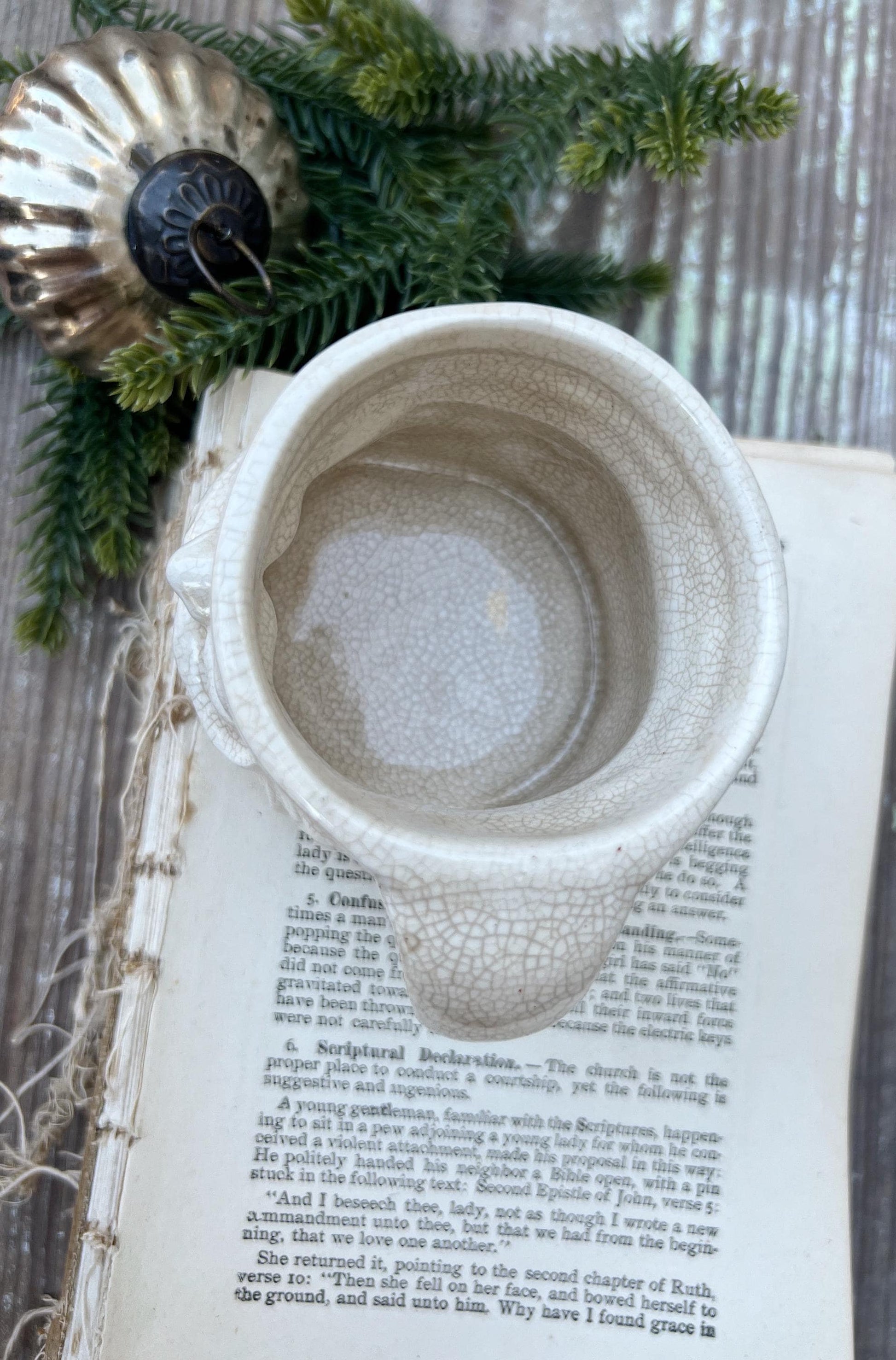 Vintage Ironstone Santa Claus Cup Mug FULL SIZE Creamy White Santa Farmhouse Christmas Decor RARE Japan Crazing Grungy Heavily Crazed