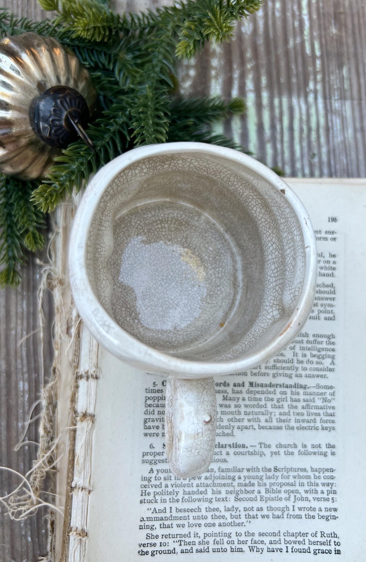 Vintage Ironstone Santa Claus Cup Mug FULL SIZE Santa Creamy White Farmhouse Christmas Decor Grungy Crazing