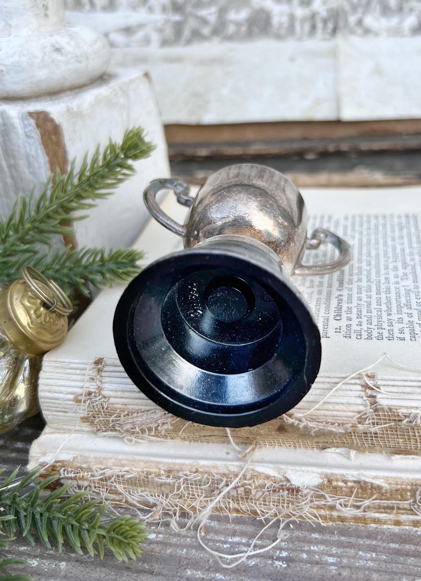 Vintage Loving Cup Trophy SILVER Christmas Tree Farmhouse Decor Industrial Salvage