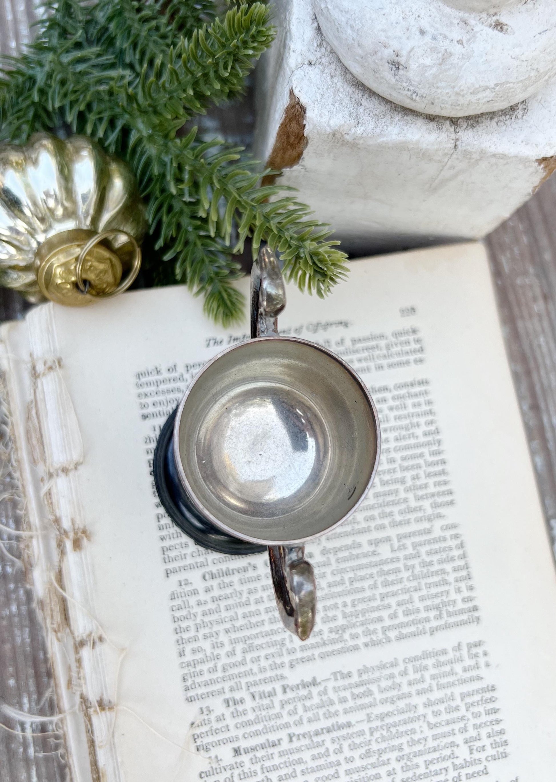 Vintage Loving Cup Trophy SILVER Christmas Tree Farmhouse Decor Industrial Salvage